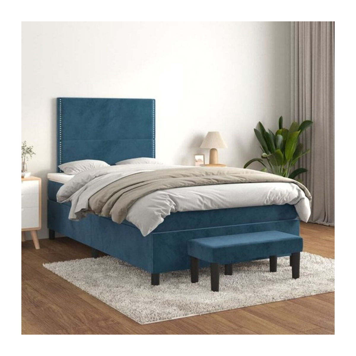 Vidaxl Boxspringbett mit Matratze aus Samt in Blau, B/T/H: 120 x 200 x 118 cm - Bild 1