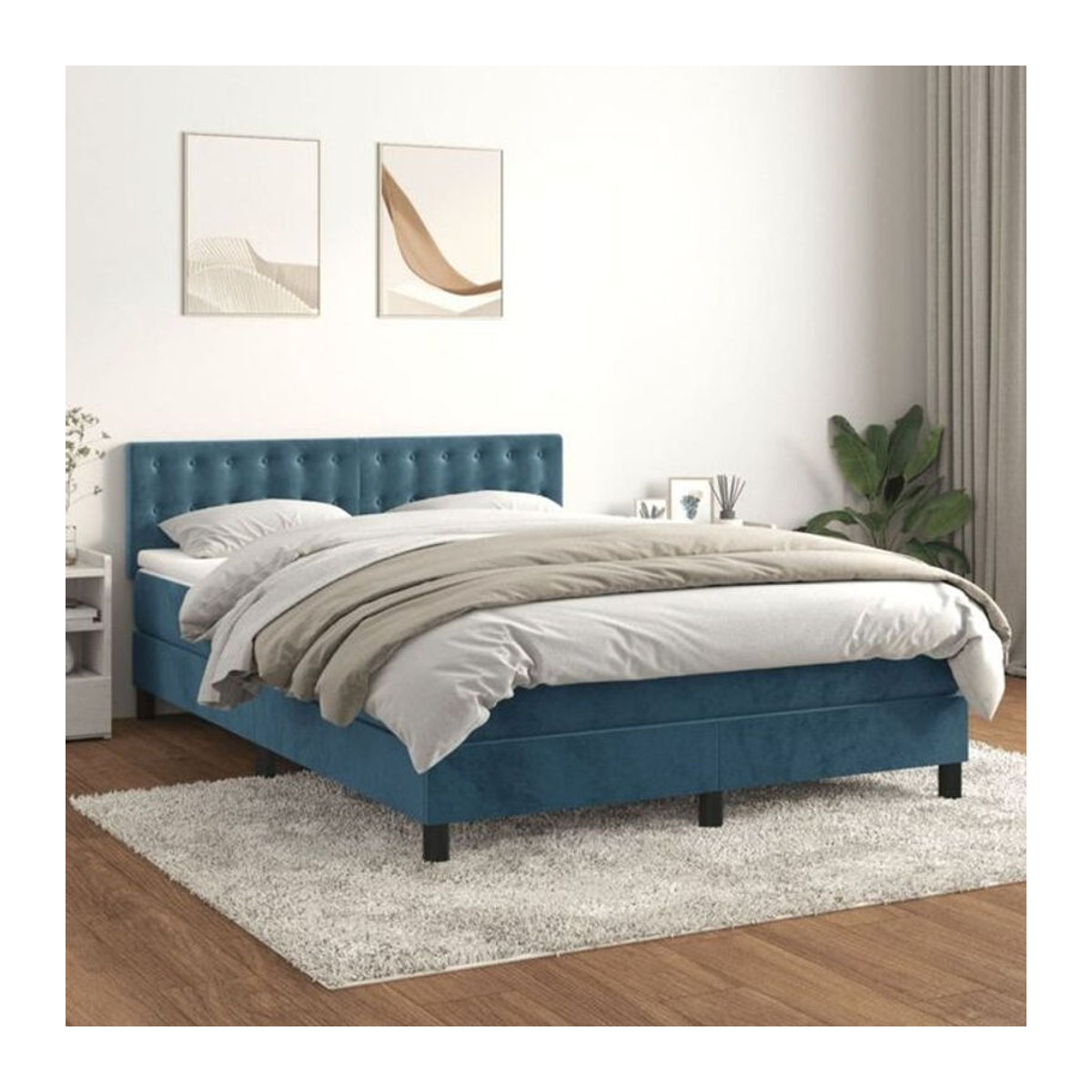 vidaxl Boxspringbett mit Matratze aus Samt in Blau, B/T/H: 140 x 190 cm - Bild 1