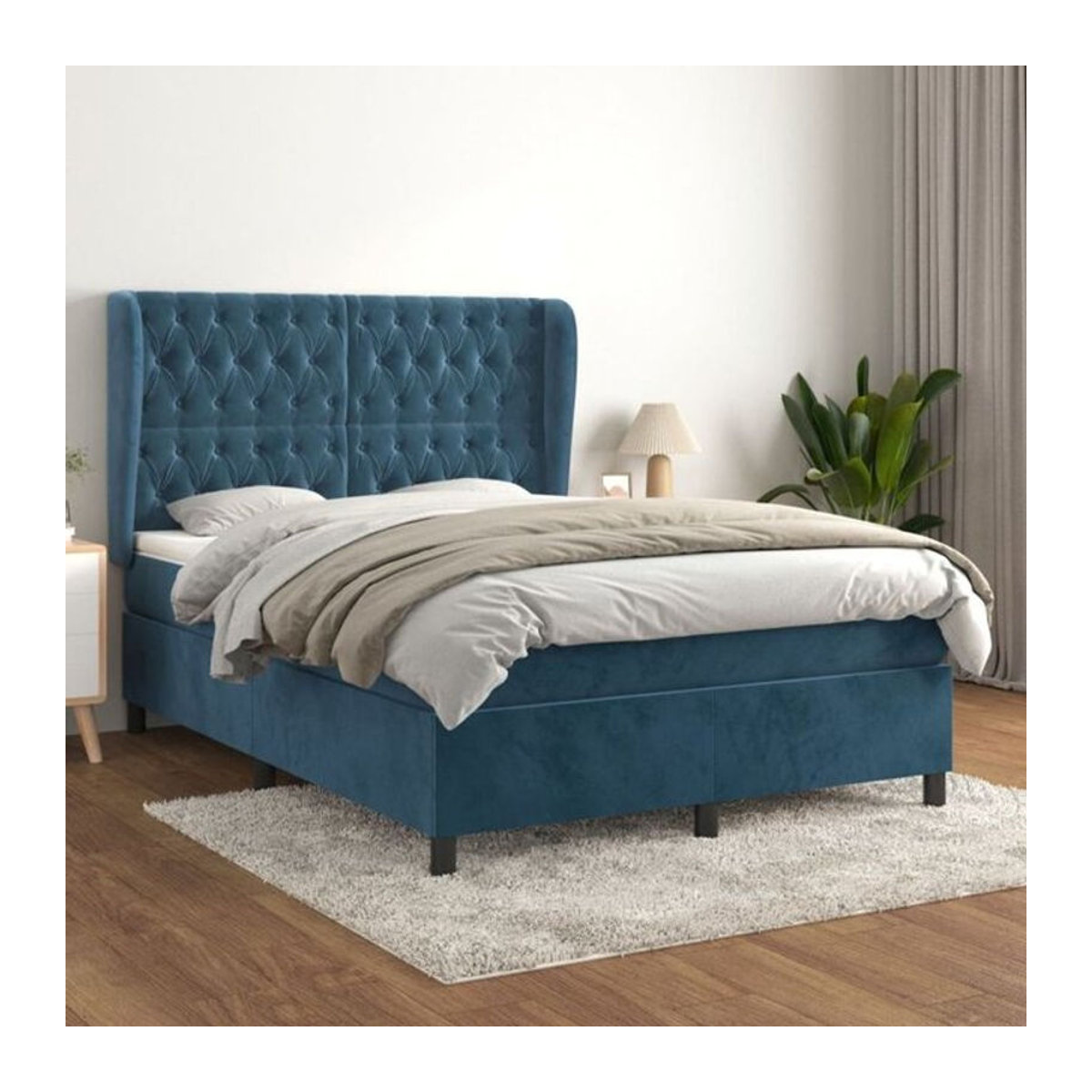 Vidaxl Boxspringbett mit Matratze aus Samt in Blau, B/T/H: 140 x 190 cm - Bild 1