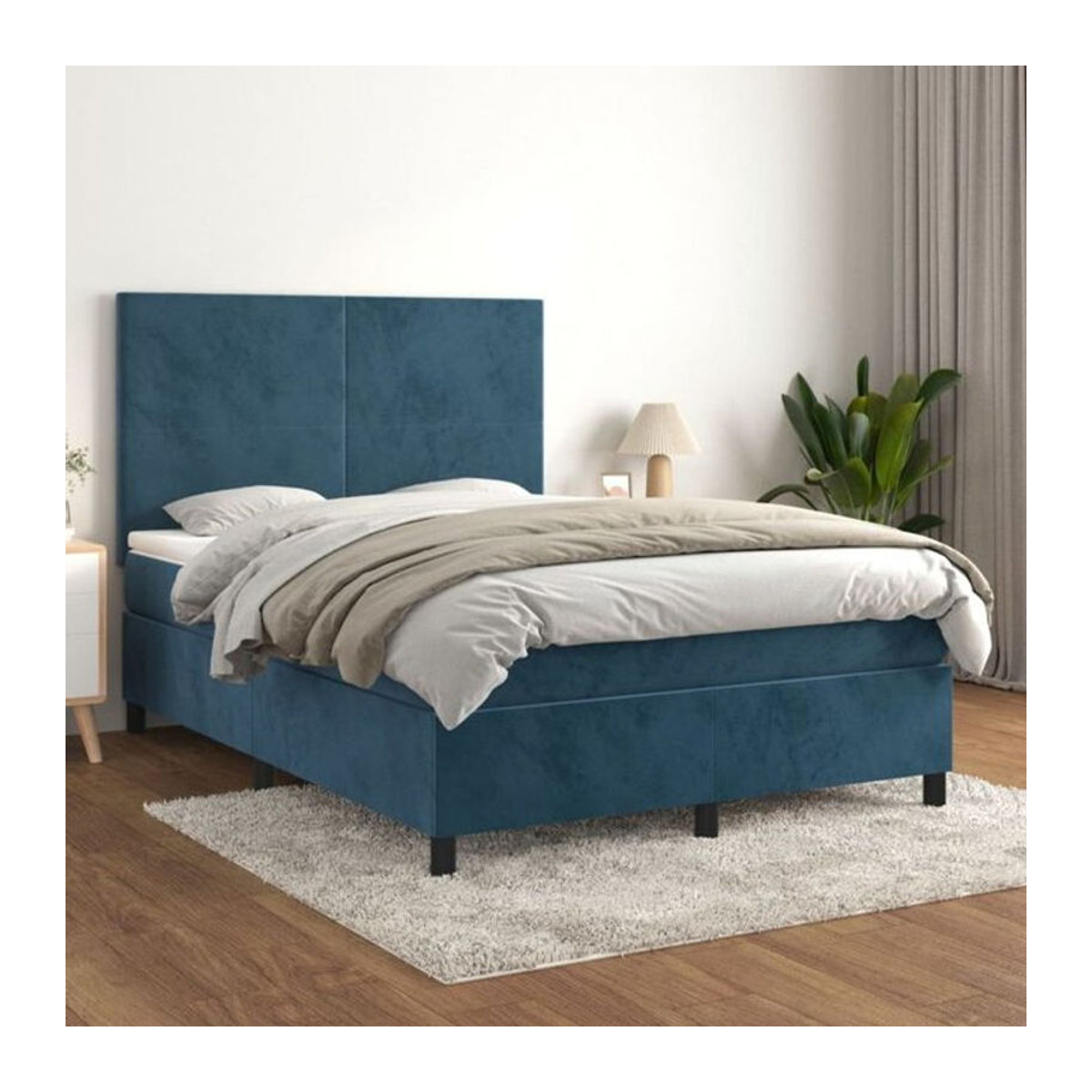 Vidaxl Boxspringbett mit Matratze aus Samt in Blau, B/T/H: 140 x 200 cm - Bild 1