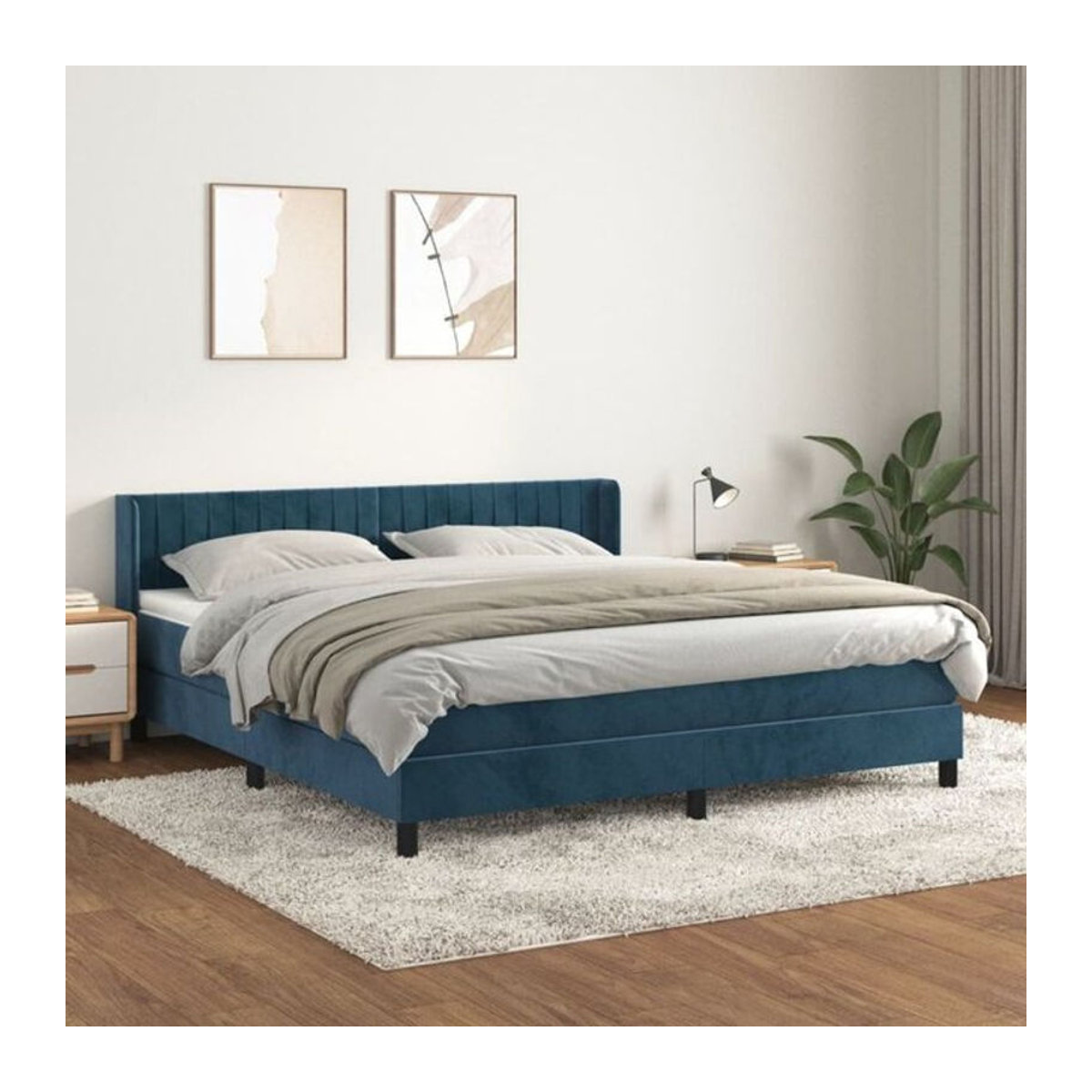 Vidaxl Boxspringbett mit Matratze aus Samt in Blau, B/T/H: 160 x 200 cm - Bild 1