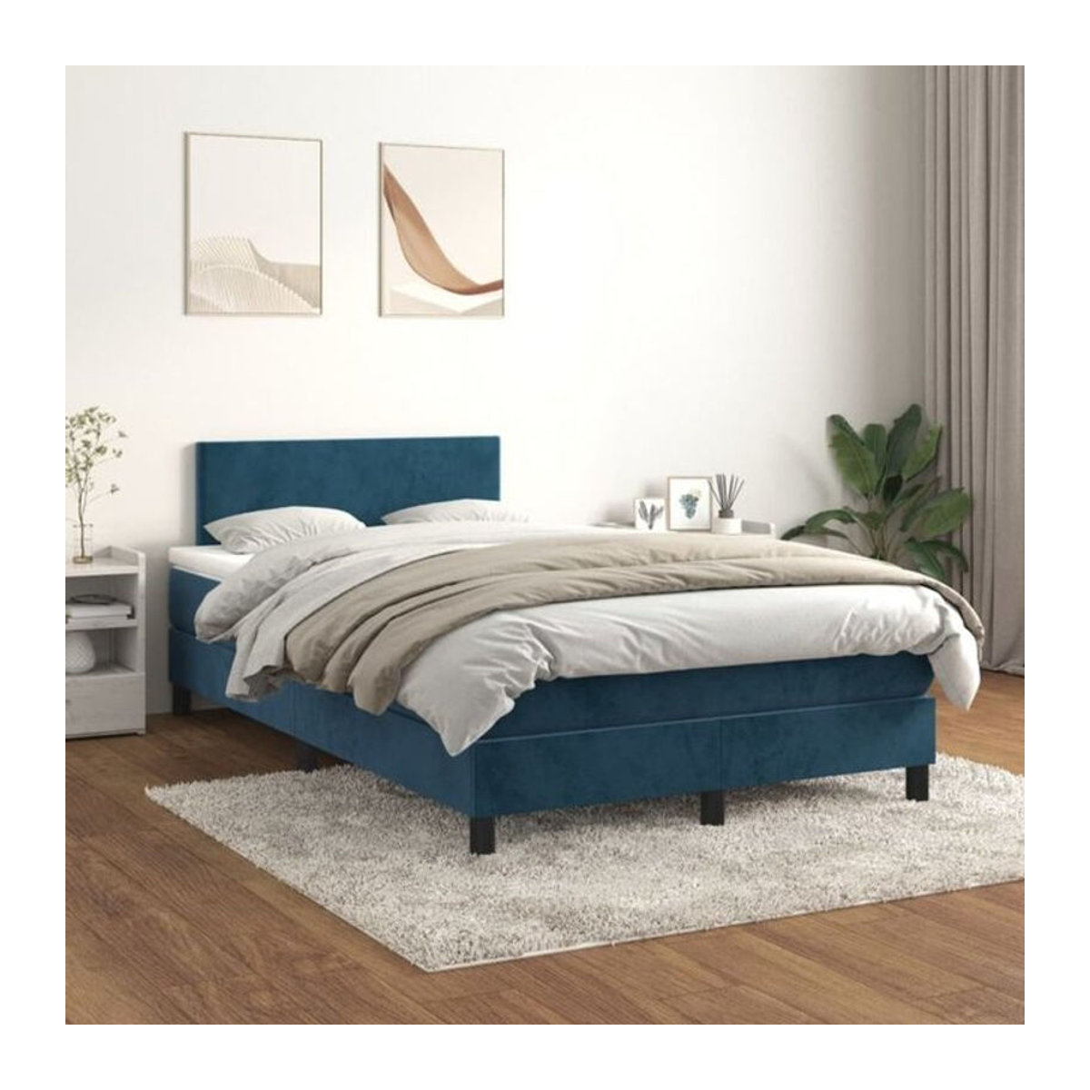 vidaxl Boxspringbett mit Matratze aus Samt in Blau, B/T/H: 200 x 120 x 78 cm - Bild 1