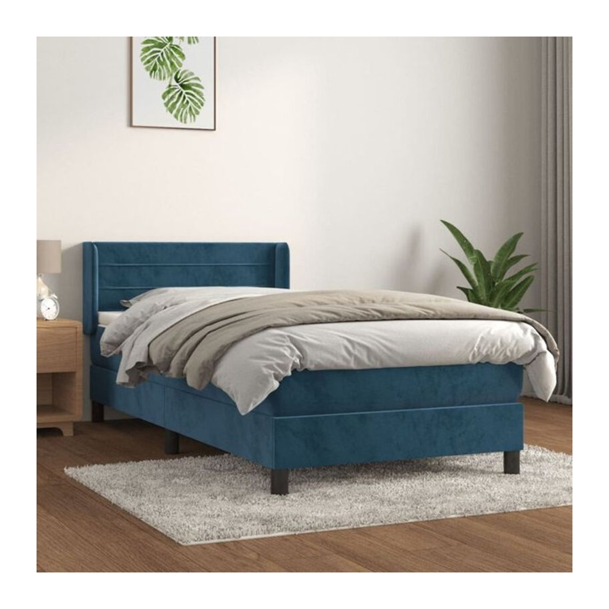 Vidaxl Boxspringbett mit Matratze aus Samt in Blau, B/T/H: 80 x 200 cm - Bild 1