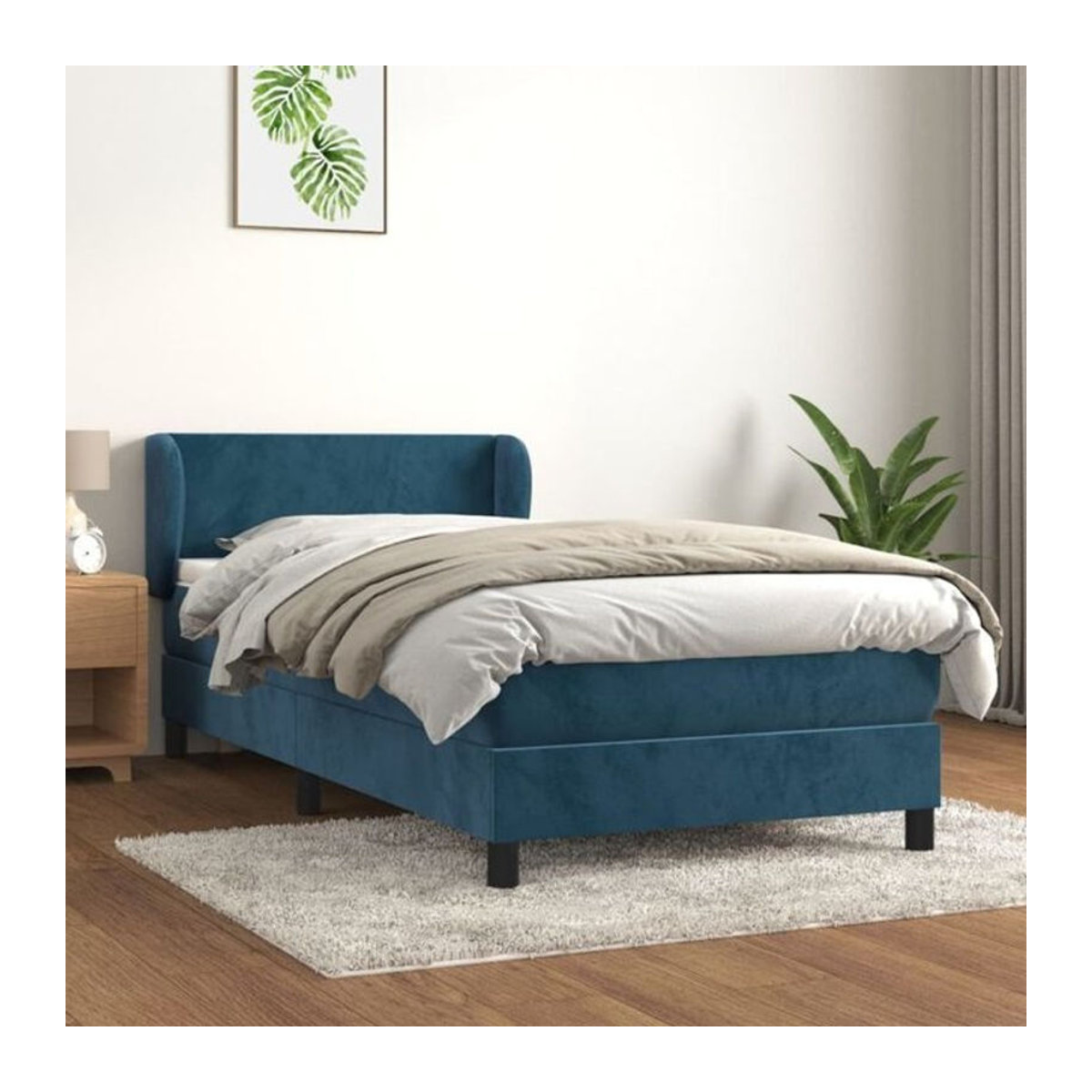 vidaxl Boxspringbett mit Matratze aus Samt in Blau, B/T/H: 90 x 190 cm - Bild 1