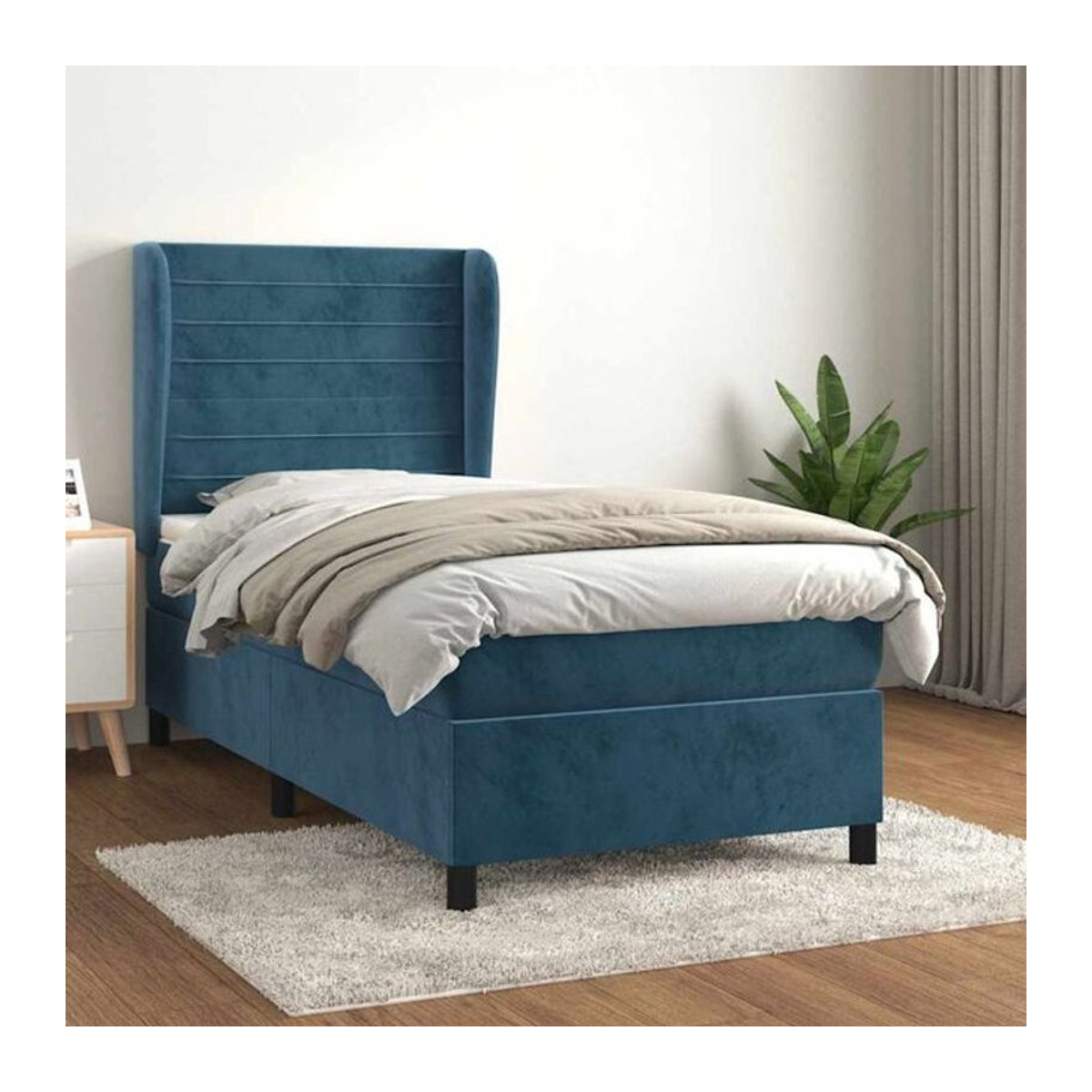 vidaxl Boxspringbett mit Matratze aus Samt in Blau, B/T/H: 90 x 190 cm - Bild 1