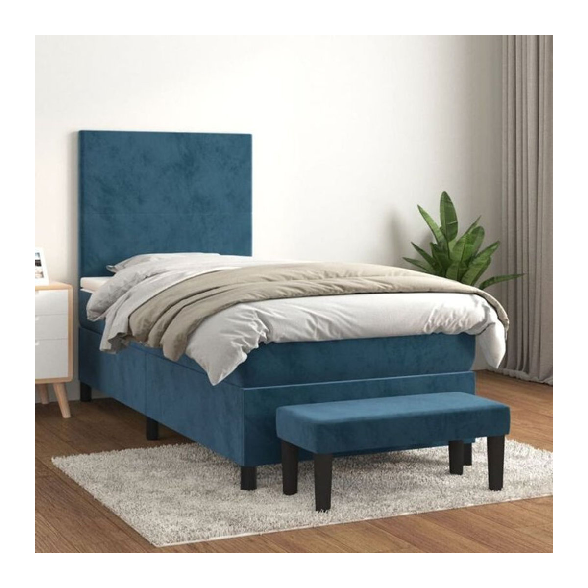 Vidaxl Boxspringbett mit Matratze aus Samt in Blau, B/T/H: 90 x 190 x 128 cm - Bild 1