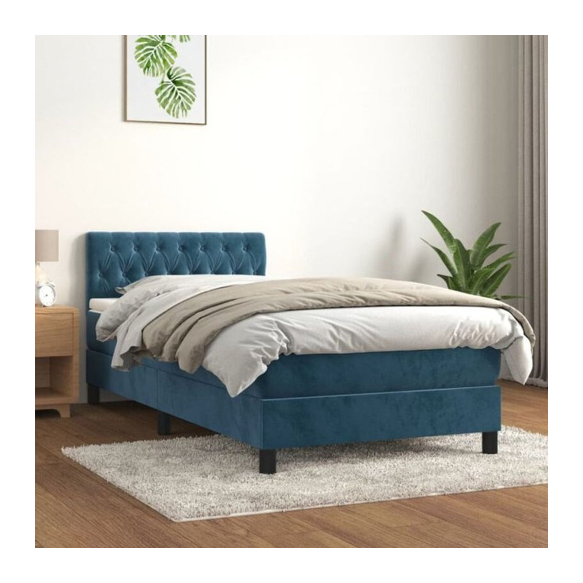 Vidaxl Boxspringbett mit Matratze aus Samt in Blau, B/T/H: 90 x 190 x 78 cm - Bild 1