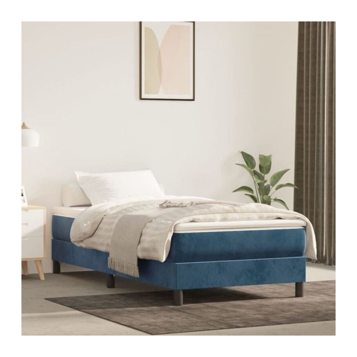 Vidaxl Boxspringbett mit Matratze aus Samt in Blau, B/T/H: 90 x 200 cm - Bild 1
