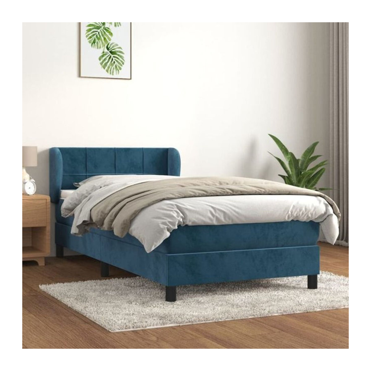 Vidaxl Boxspringbett mit Matratze aus Samt in Blau, B/T/H: 90 x 200 x 93 cm - Bild 1