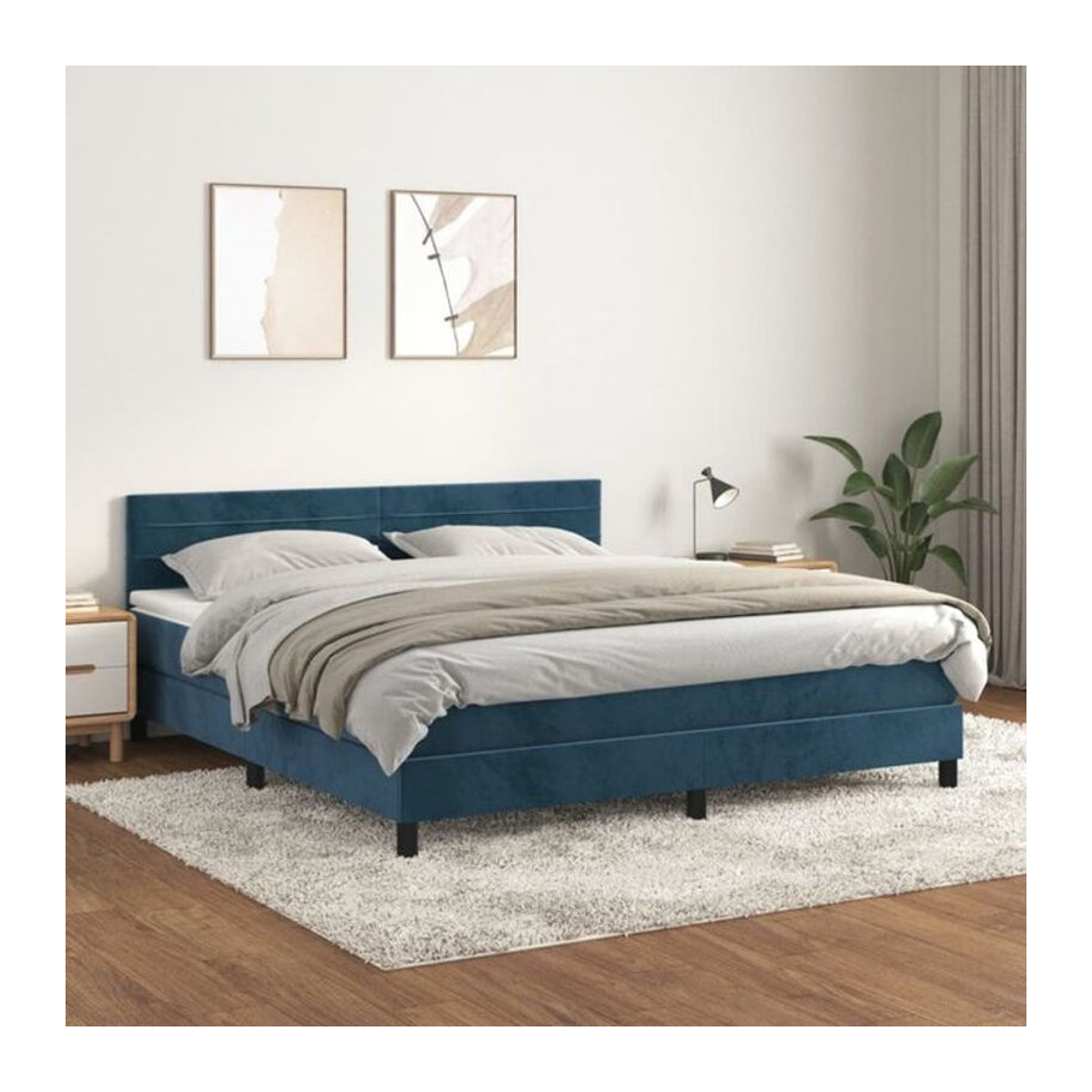 Vidaxl Boxspringbett mit Matratze aus Samt in Blau, Modernes Polsterbett, B/T/H: 180 x 200 cm - Bild 1