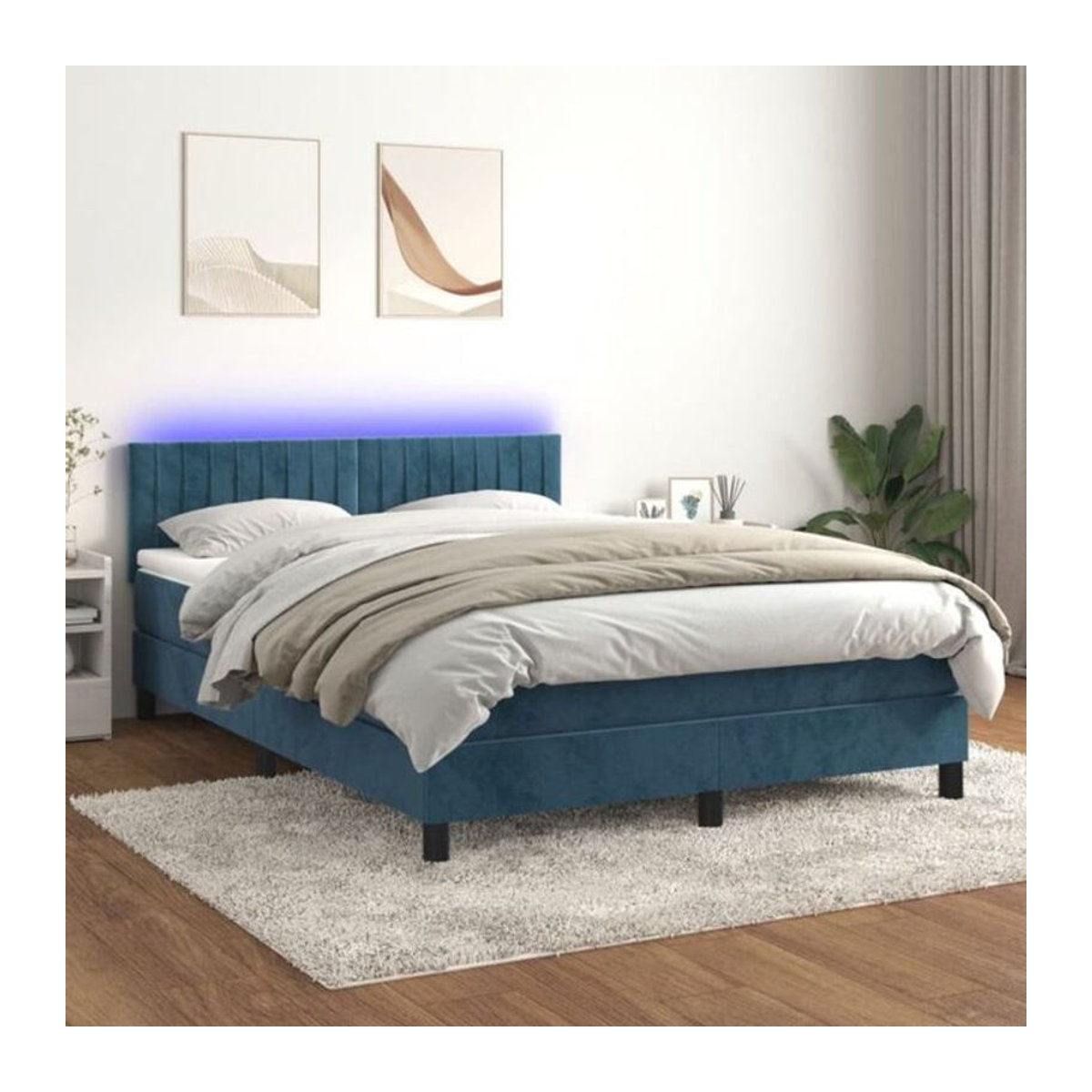 vidaxl Boxspringbett mit Matratze aus Samt in Dunkelblau B/T/H: 140 x 190 x 88 cm - Bild 1