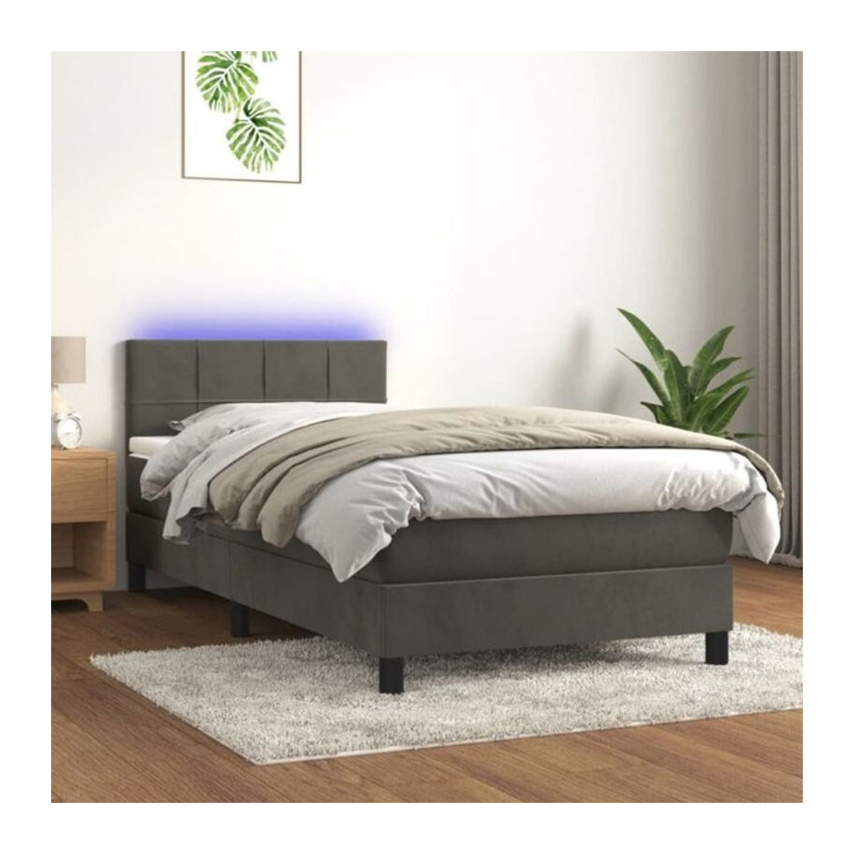 vidaxl Boxspringbett mit Matratze aus Samt in Dunkelgrau, B/T: 80 x 200 cm - Bild 1