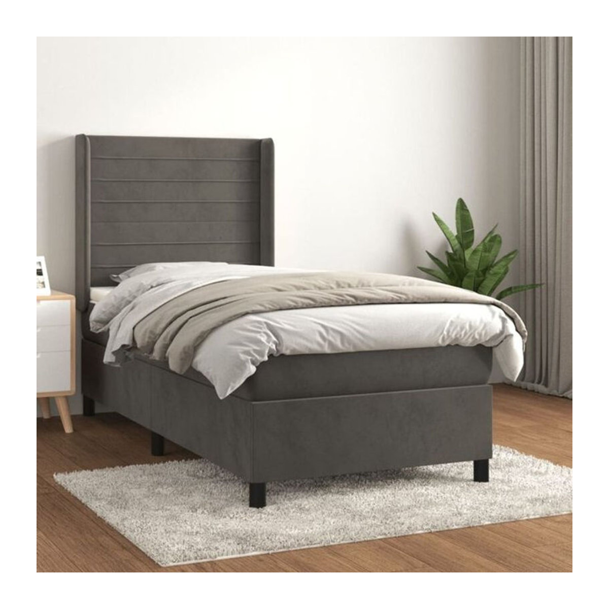 Vidaxl Boxspringbett mit Matratze aus Samt in Dunkelgrau B/T/H: 100 x 200 x 128 cm - Bild 1