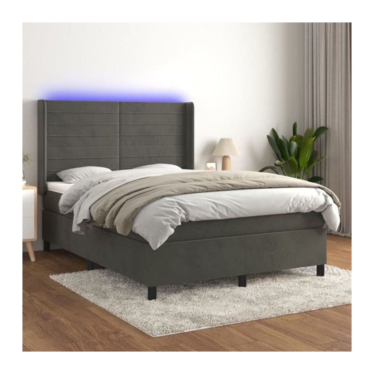 vidaxl Boxspringbett mit Matratze aus Samt in Dunkelgrau B/T/H: 140 x 200 cm - Bild 1
