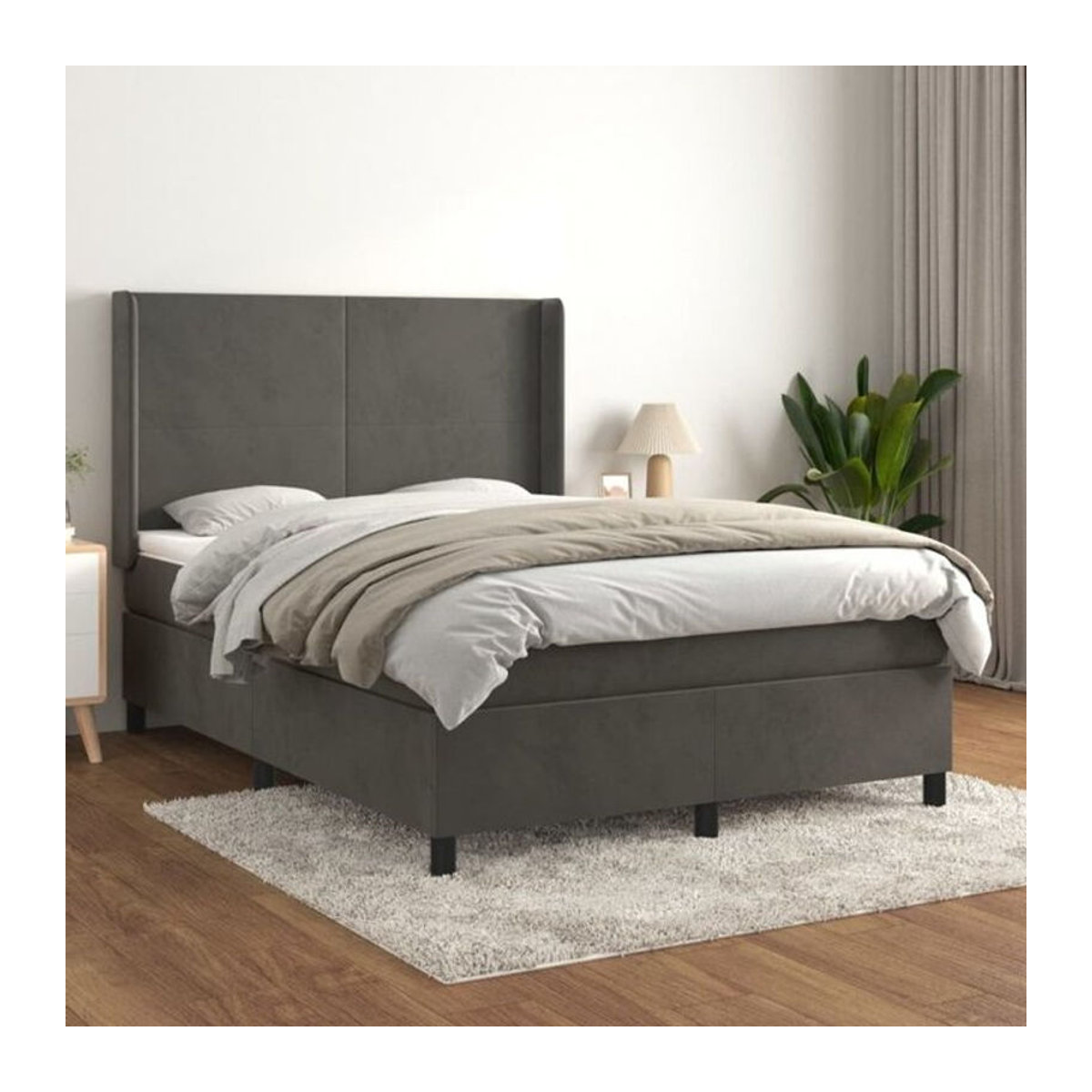 Vidaxl Boxspringbett mit Matratze aus Samt in Dunkelgrau B/T/H: 140 x 200 x 118 cm - Bild 1