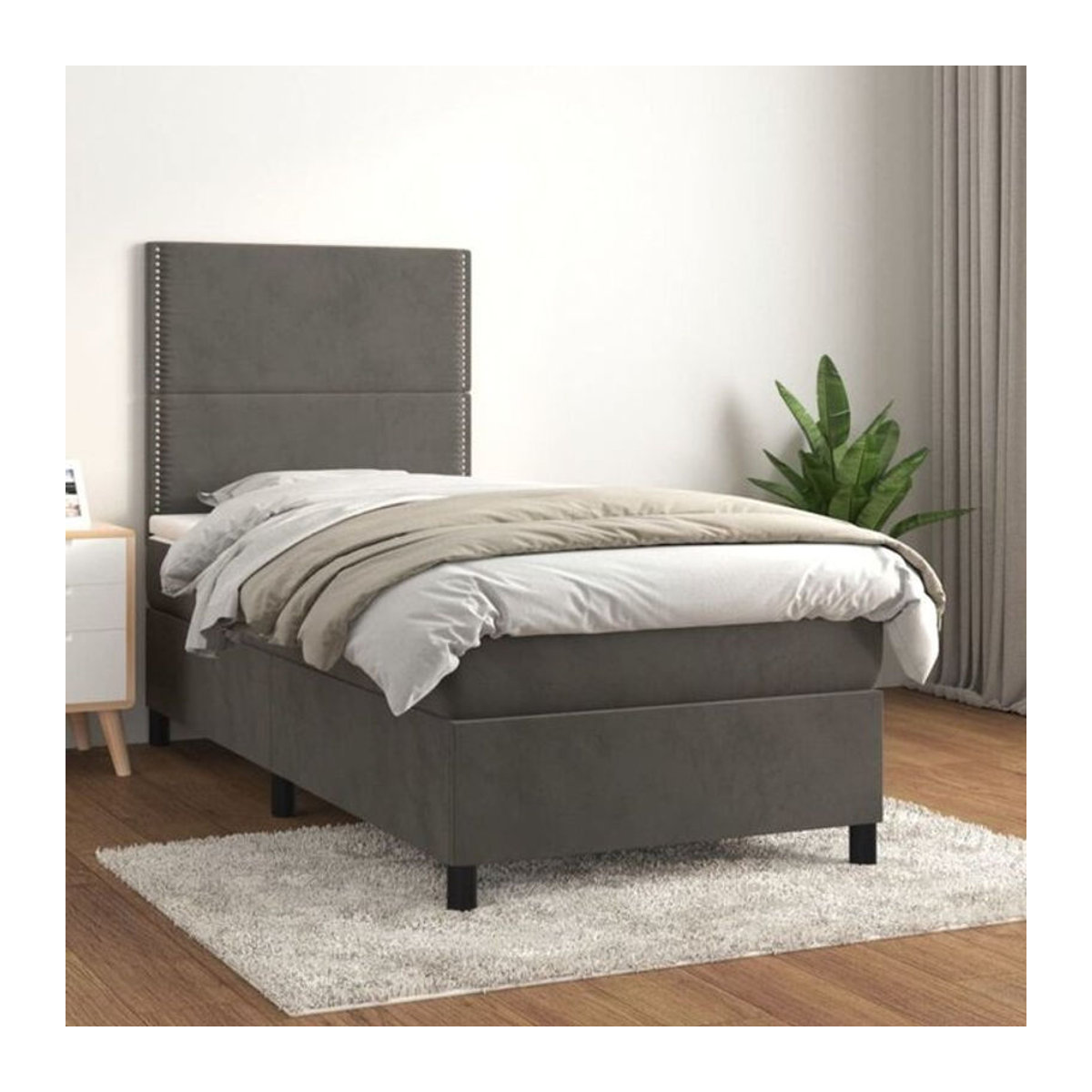 Vidaxl Boxspringbett mit Matratze aus Samt in Dunkelgrau, B/T/H: 80 x 200 x 118 cm - Bild 1
