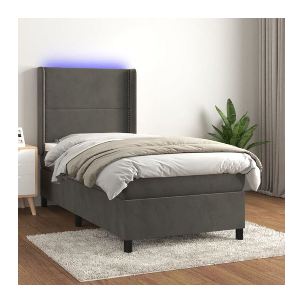 Vidaxl Boxspringbett mit Matratze aus Samt in Dunkelgrau B/T/H: 90 x 190 x 128 cm - Bild 1