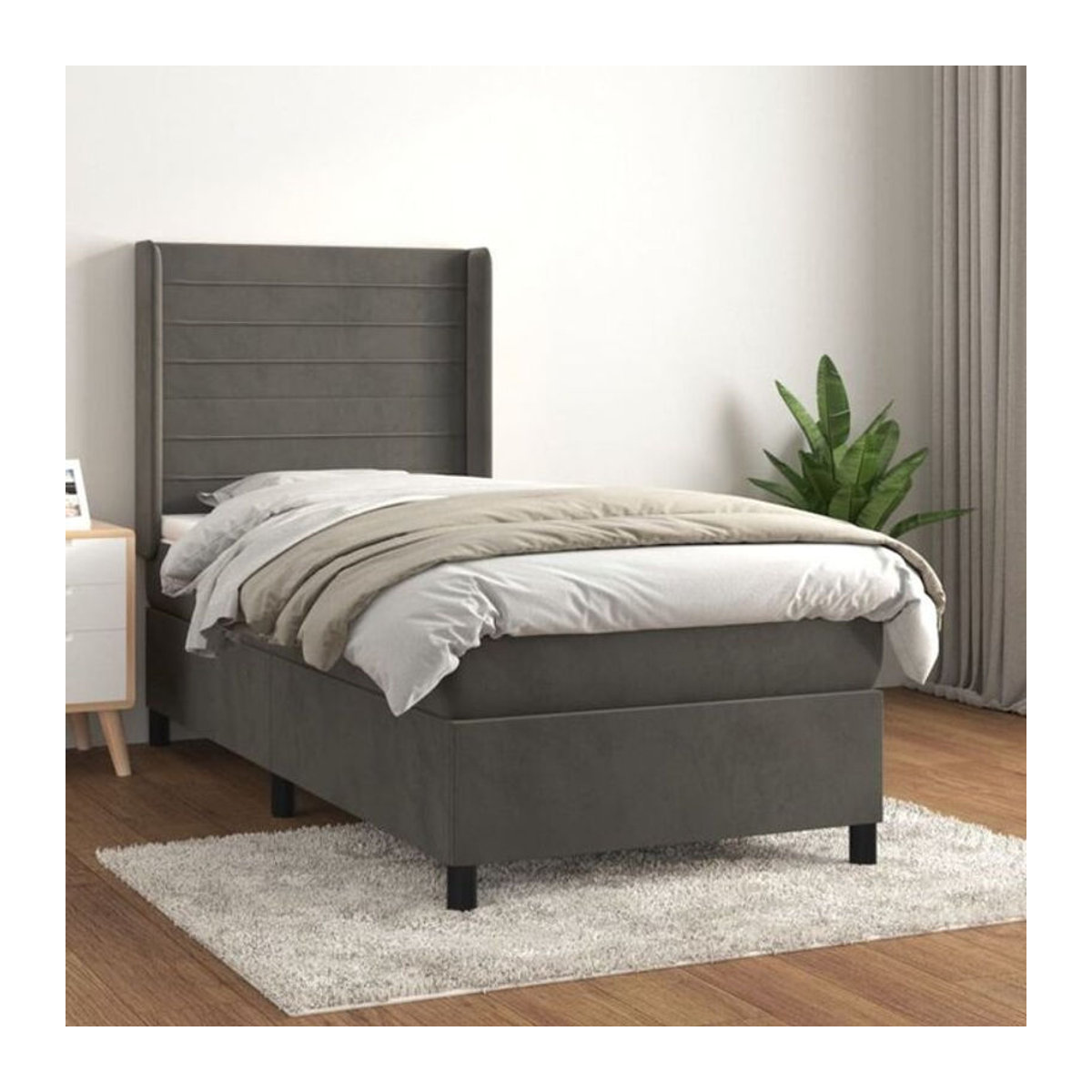 Vidaxl Boxspringbett mit Matratze aus Samt in Dunkelgrau, B/T/H: 90 x 200 x 118 cm - Bild 1