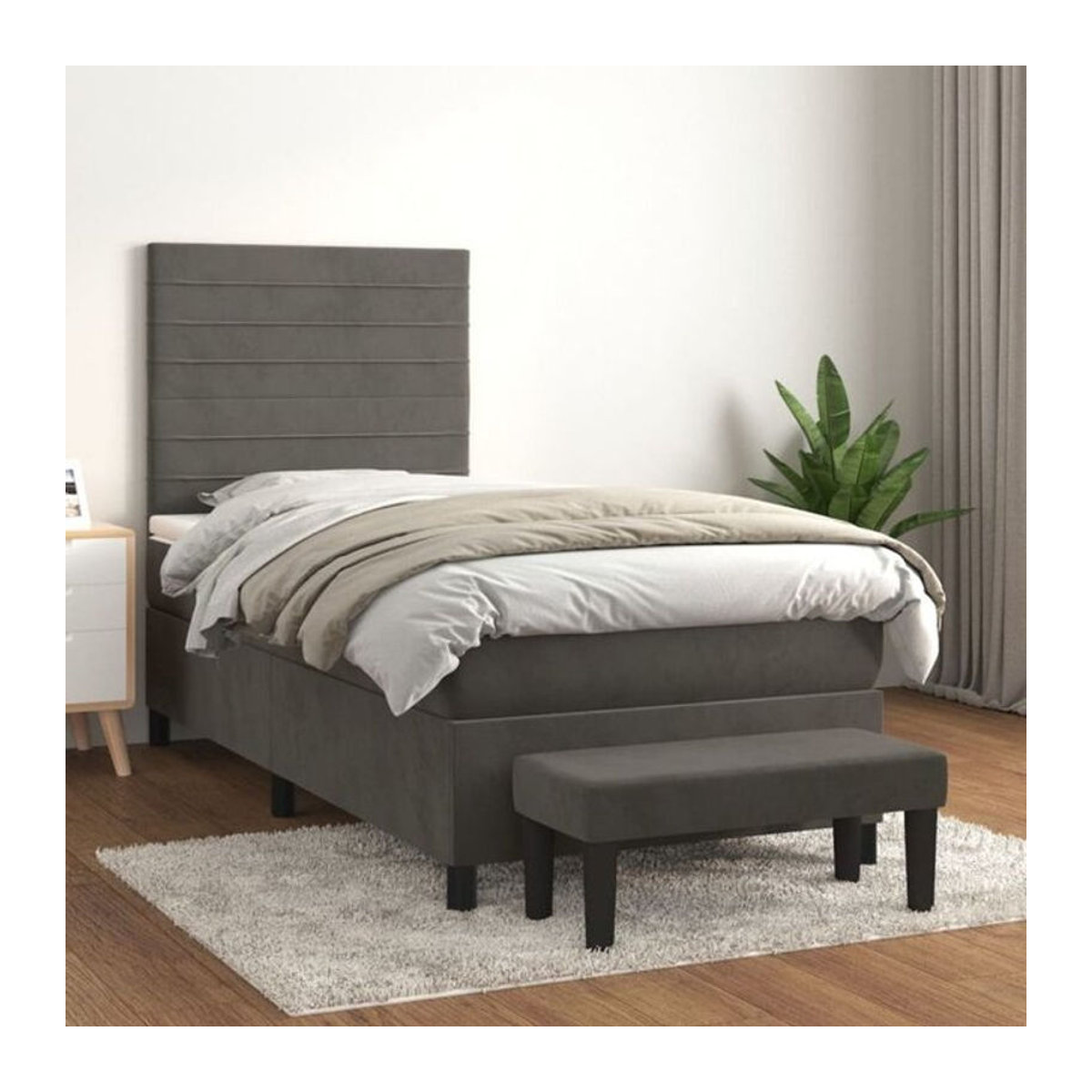 Vidaxl Boxspringbett mit Matratze aus Samt in Dunkelgrau B/T/H: 90 x 200 x 118 cm - Bild 1