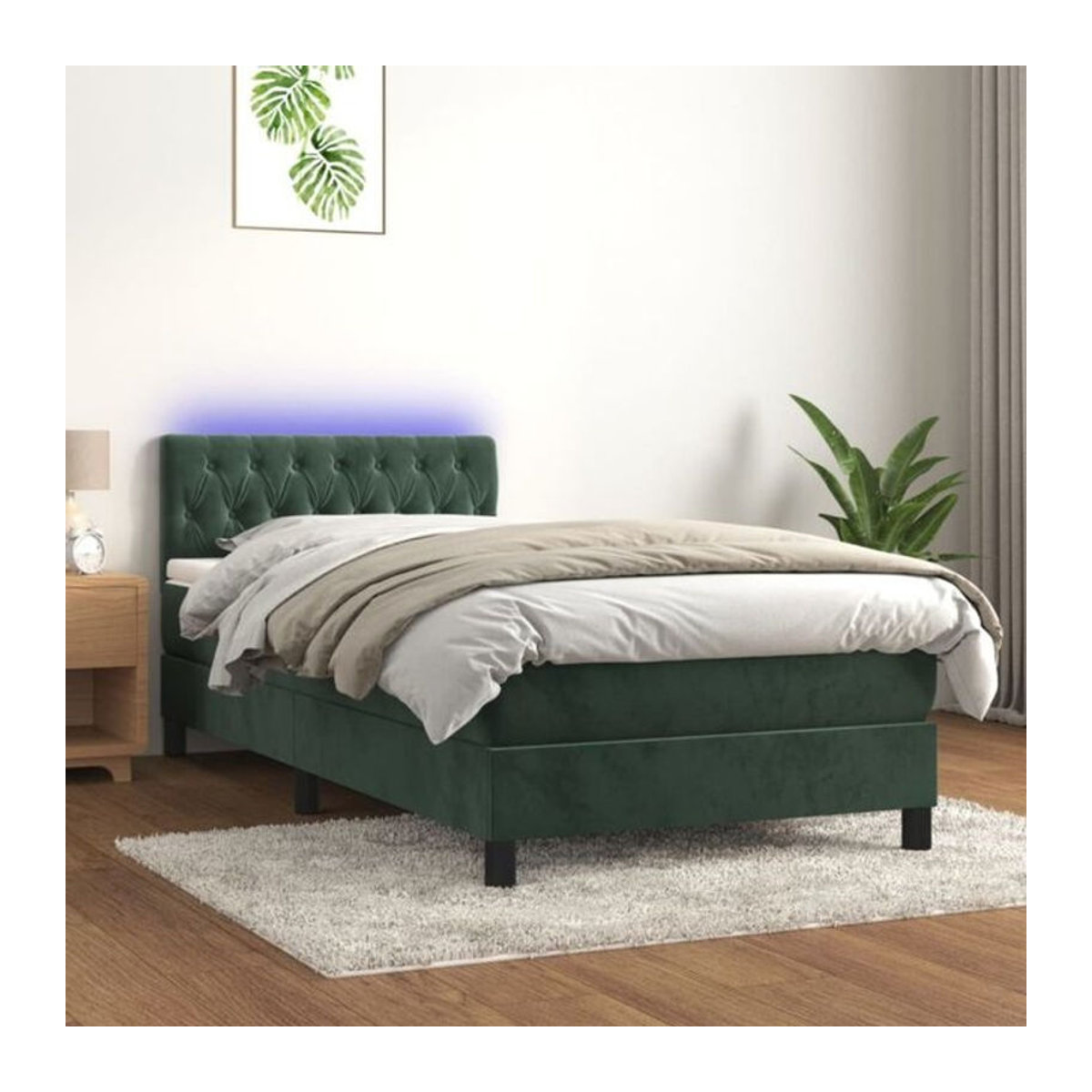 Vidaxl Boxspringbett mit Matratze aus Samt in Dunkelgrün, B/T/H: 100 x 200 x 78 cm - Bild 1