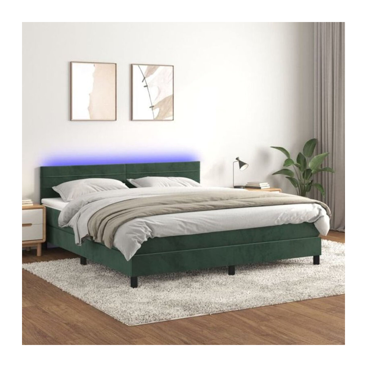 Vidaxl Boxspringbett mit Matratze aus Samt in Dunkelgrün, B/T/H: 160 x 200 x 78 cm - Bild 1
