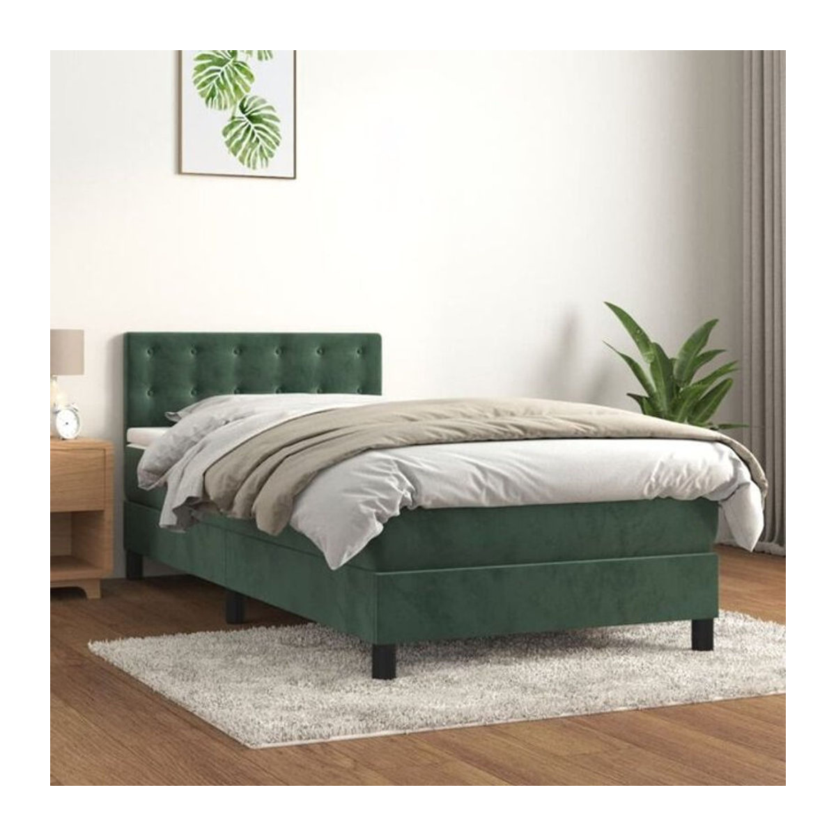 vidaxl Boxspringbett mit Matratze aus Samt in Dunkelgrün B/T/H: 90 x 190 x 78 cm - Bild 1