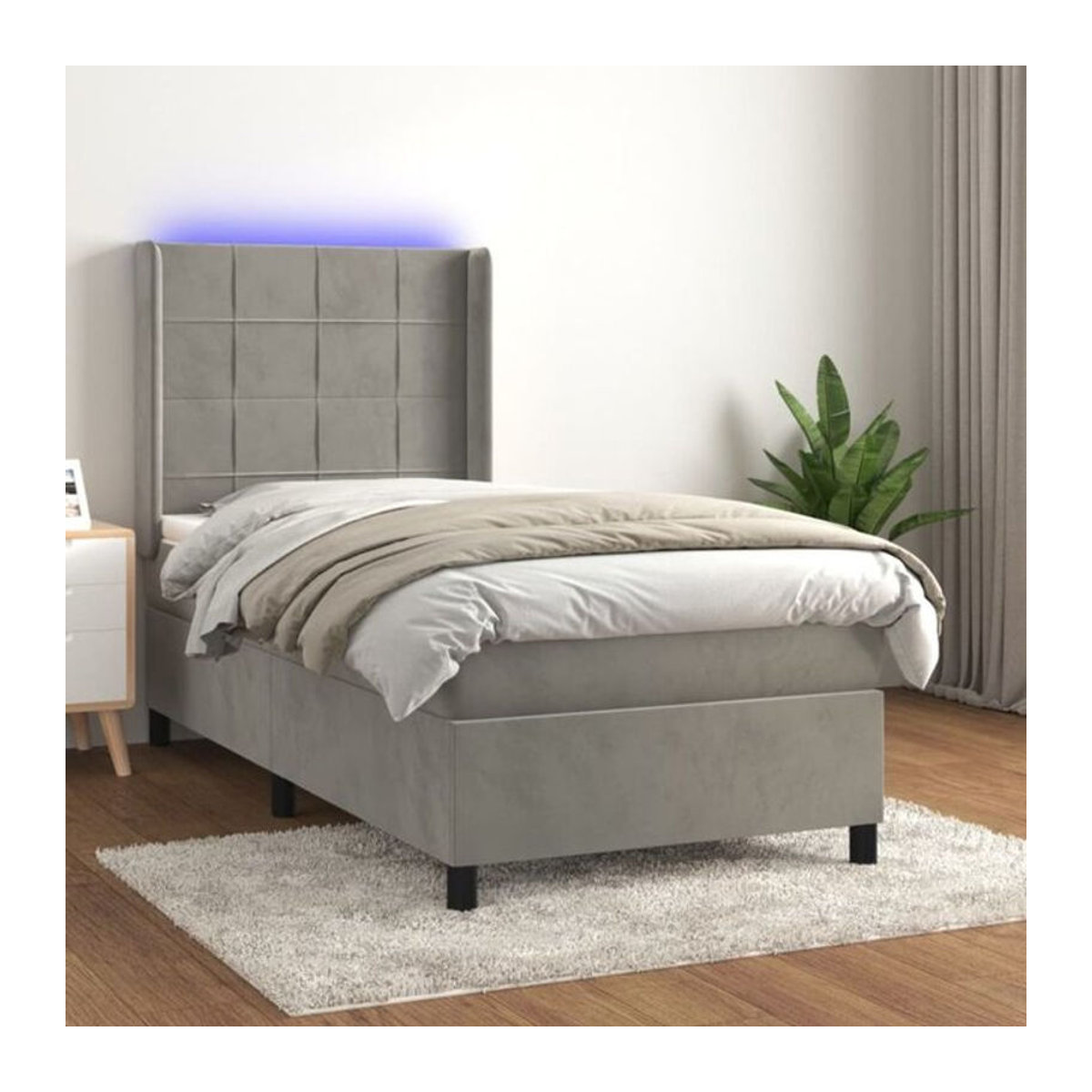 vidaxl Boxspringbett mit Matratze aus Samt in Grau, B/B: 90 x 200 cm - Bild 1