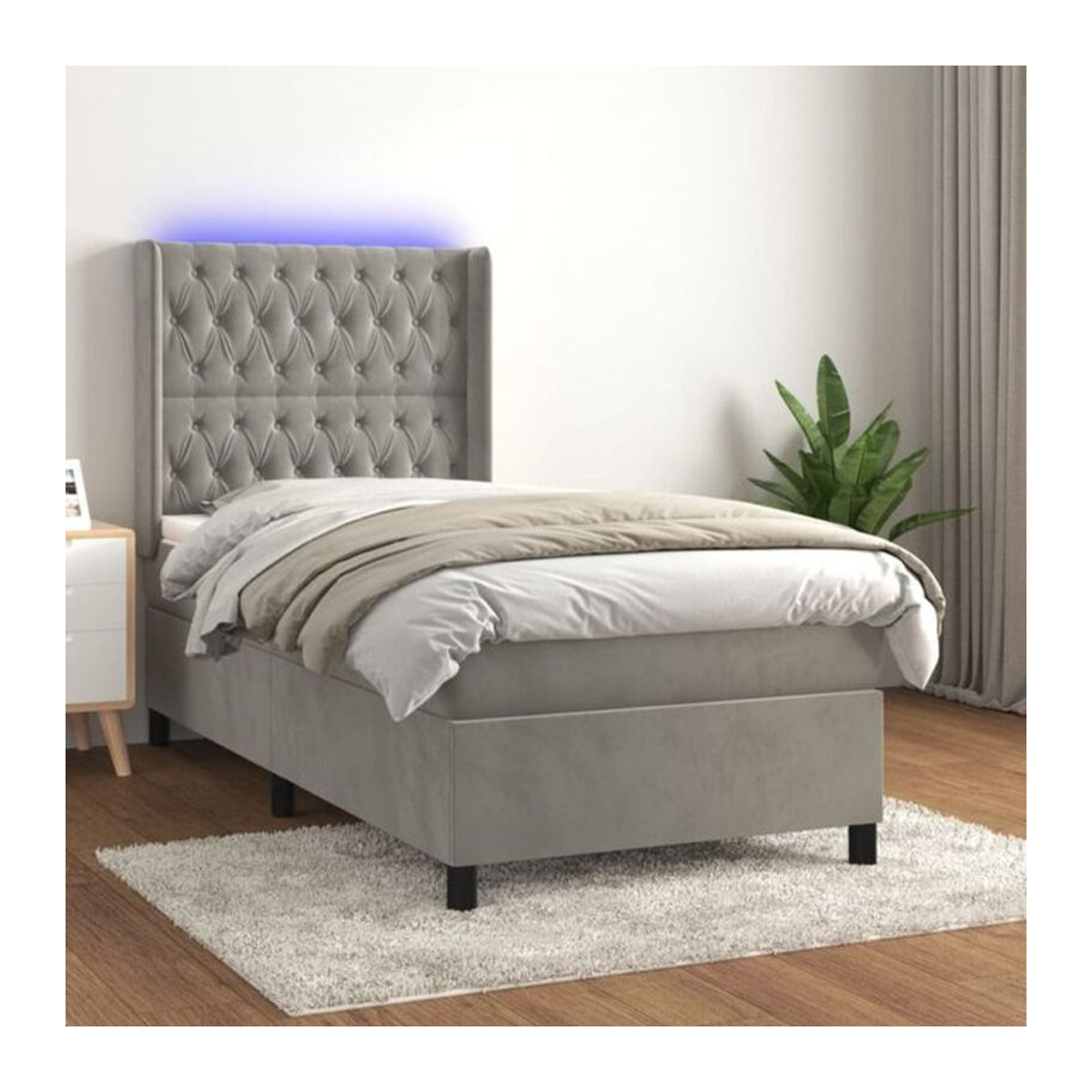 Vidaxl Boxspringbett mit Matratze aus Samt in Grau B/T/H: 100 x 200 x 118 cm - Bild 1