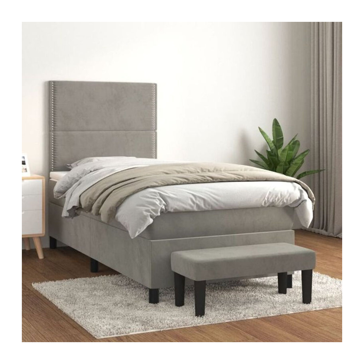 vidaxl Boxspringbett mit Matratze aus Samt in Grau, B/T/H: 100 x 200 x 128 cm - Bild 1