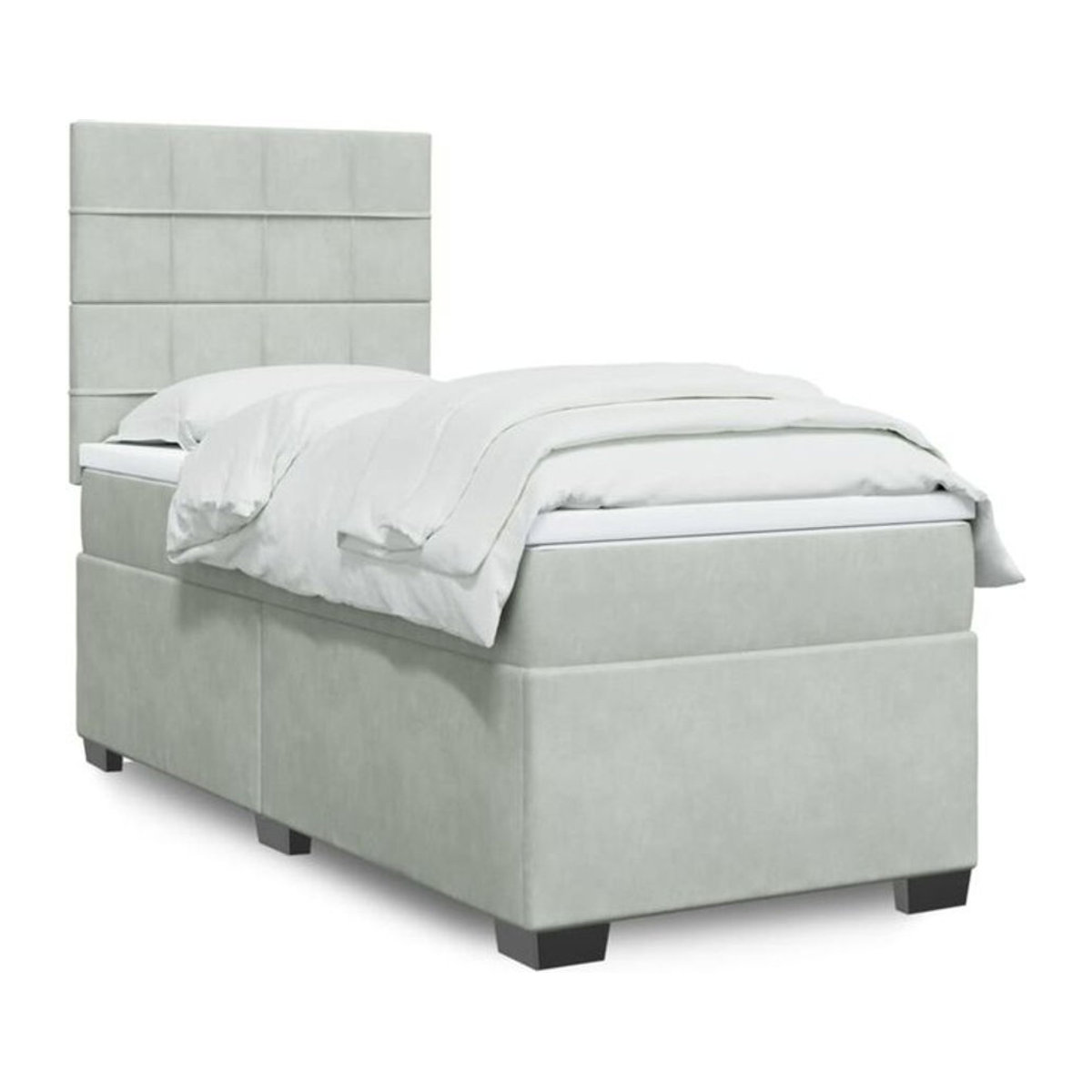 Vidaxl Boxspringbett mit Matratze aus Samt in Grau, B/T/H: 100 x 200 x 140,5 cm - Bild 1