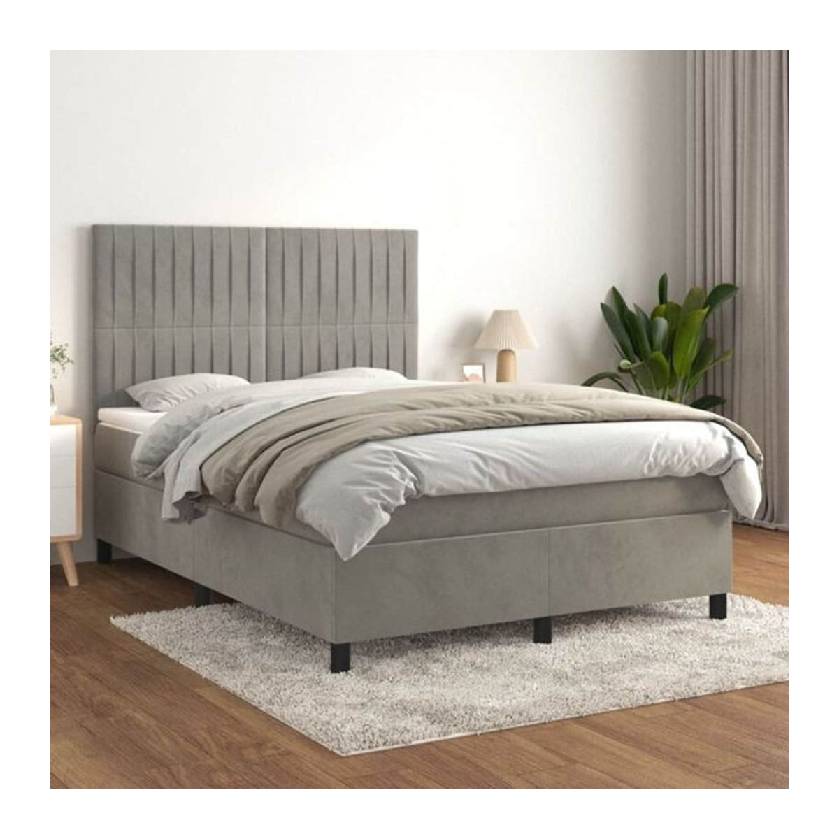 Vidaxl Boxspringbett mit Matratze aus Samt in Grau B/T/H: 140 x 200 cm - Bild 1
