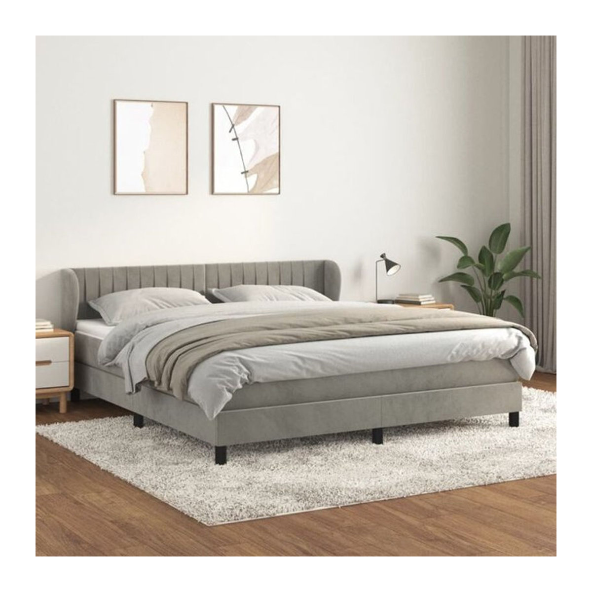 Vidaxl Boxspringbett mit Matratze aus Samt in Grau B/T/H: 180 x 200 cm - Bild 1