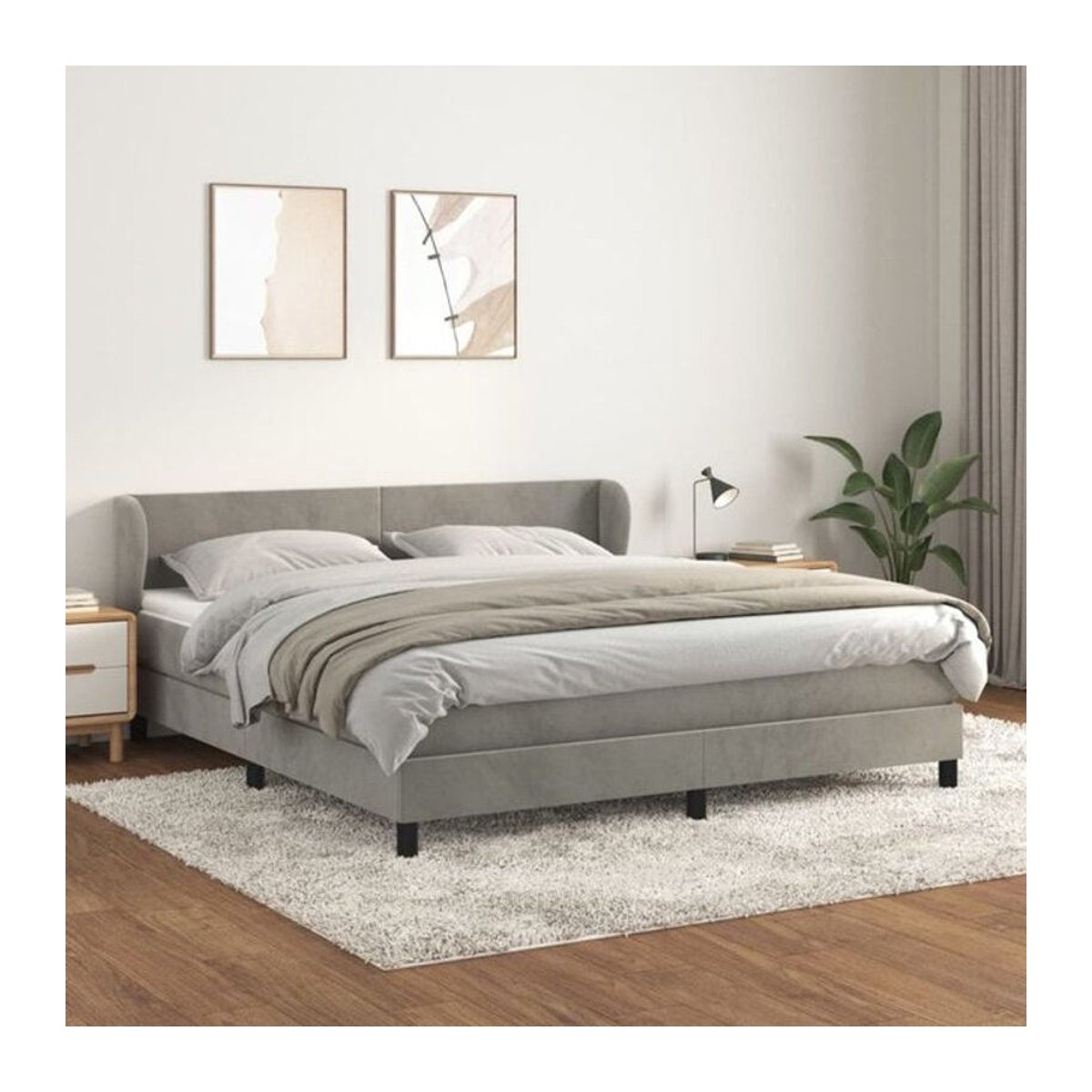 Vidaxl Boxspringbett mit Matratze aus Samt in Grau, B/T/H: 180 x 200 x 88 cm - Bild 1