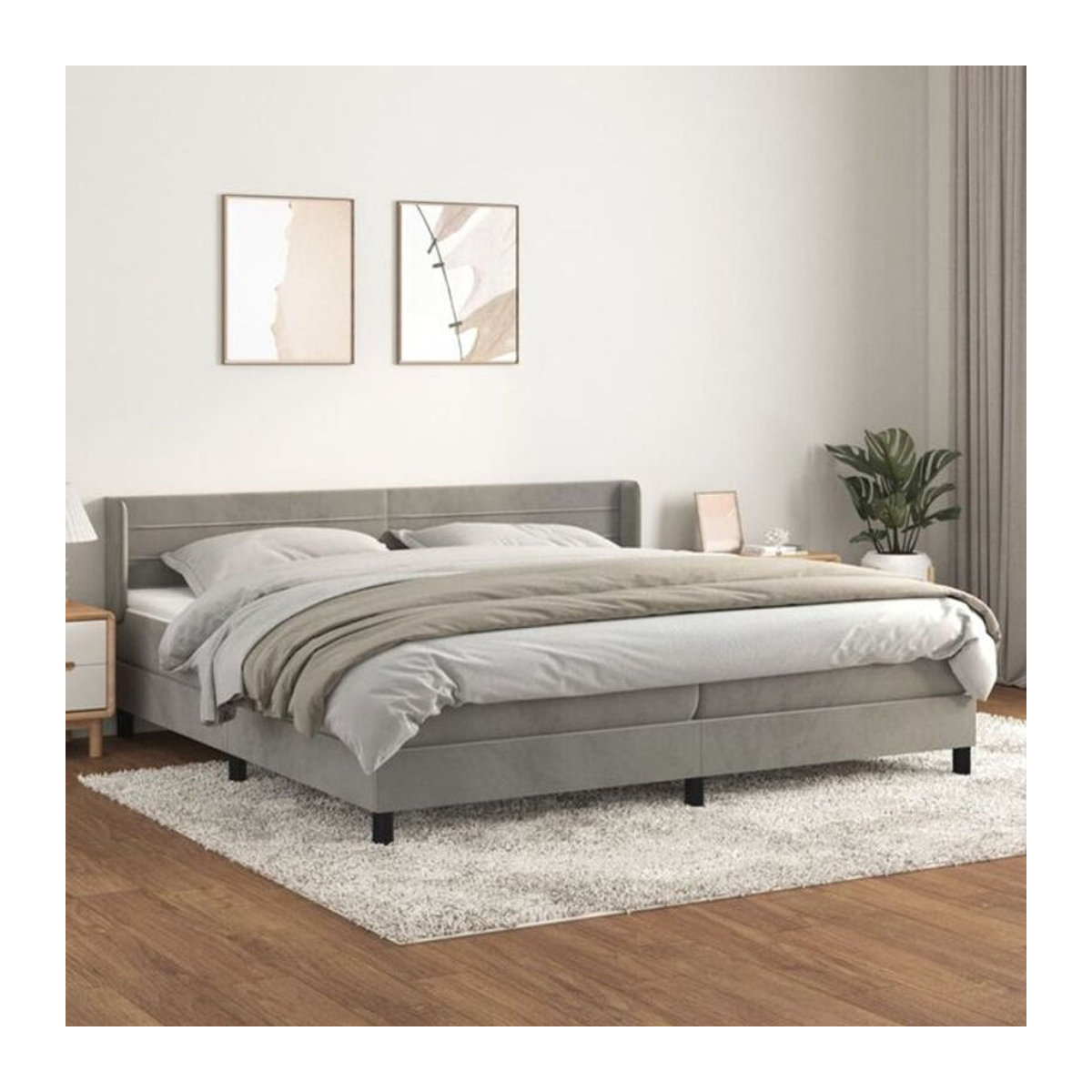 Vidaxl Boxspringbett mit Matratze aus Samt in Grau B/T/H: 200 x 200 x 106 cm - Bild 1