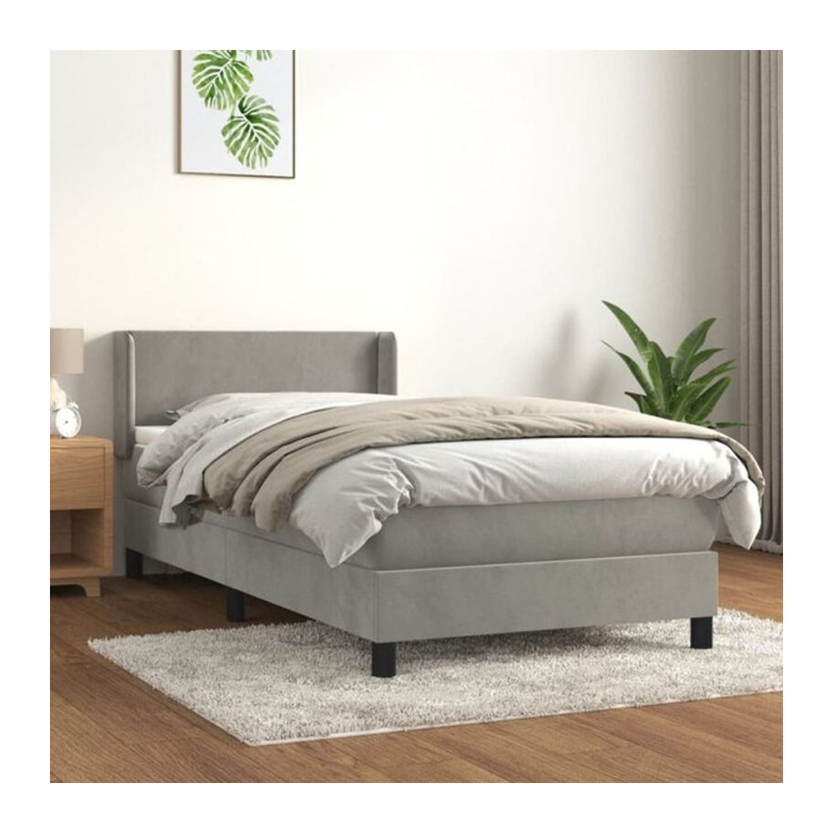 Vidaxl Boxspringbett mit Matratze aus Samt in Grau, B/T/H: 80 x 200 cm - Bild 1