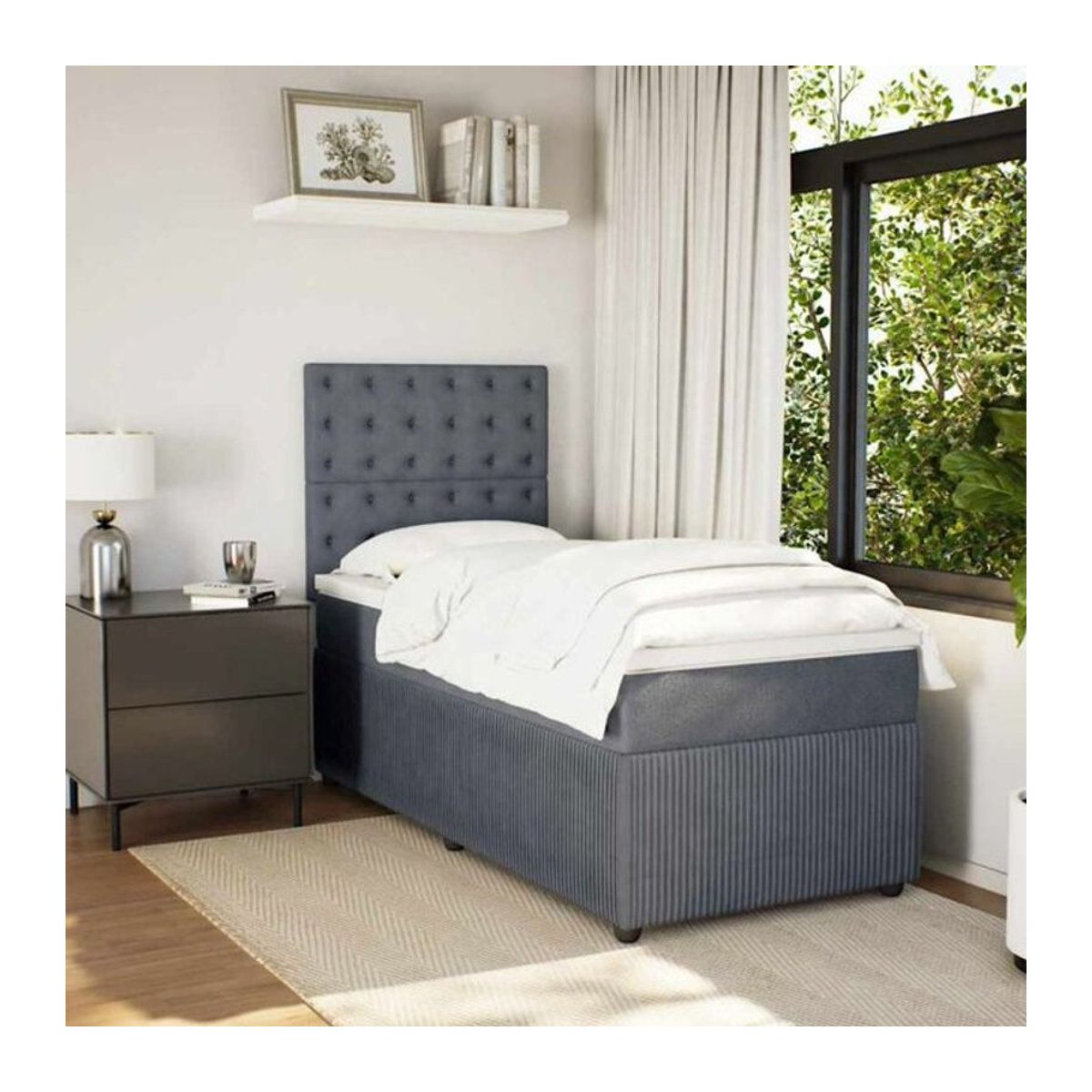 Vidaxl Boxspringbett mit Matratze aus Samt in Grau, B/T/H: 80 x 200 x 150,5 cm - Bild 1
