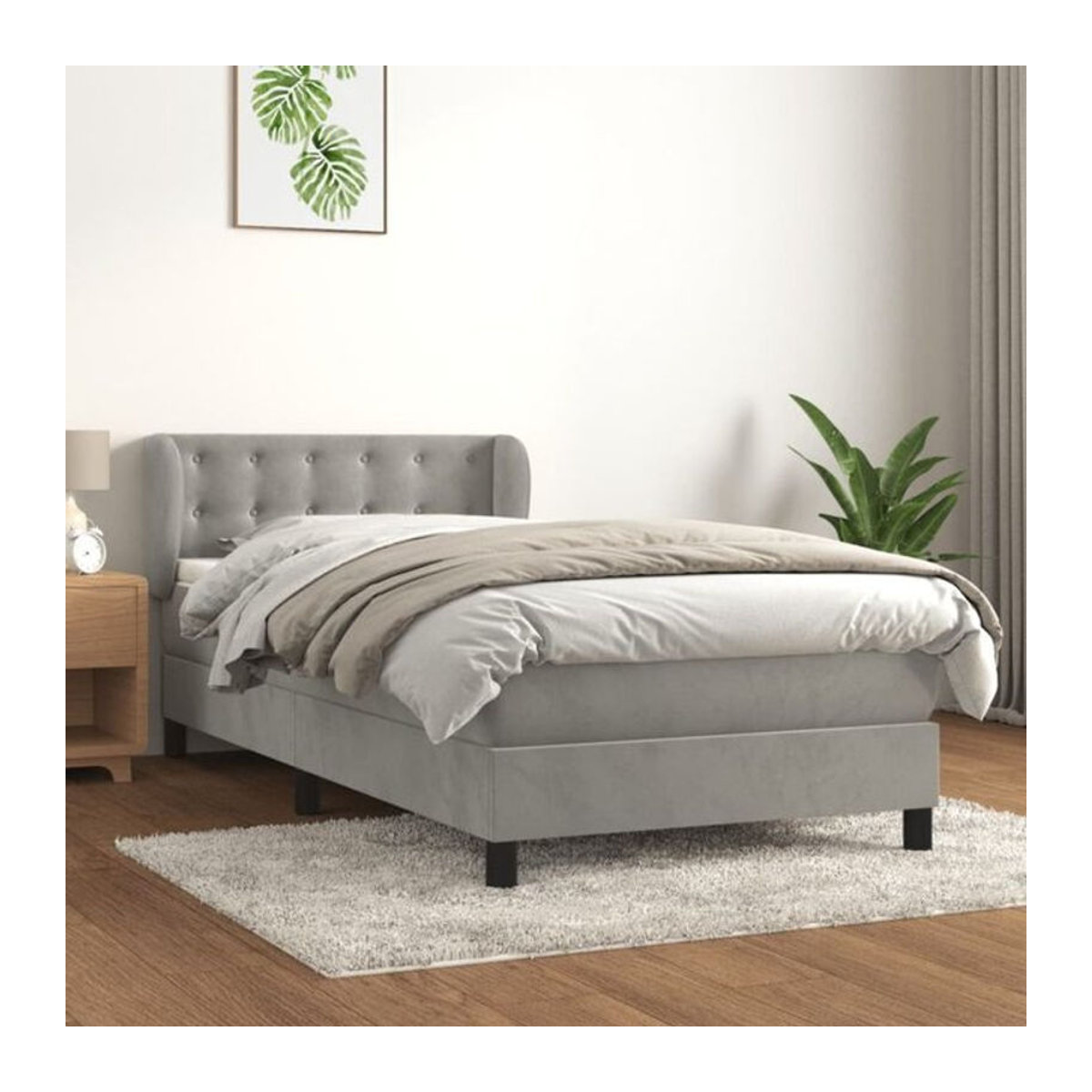 Vidaxl Boxspringbett mit Matratze aus Samt in Grau, B/T/H: 80 x 200 x 88 cm - Bild 1