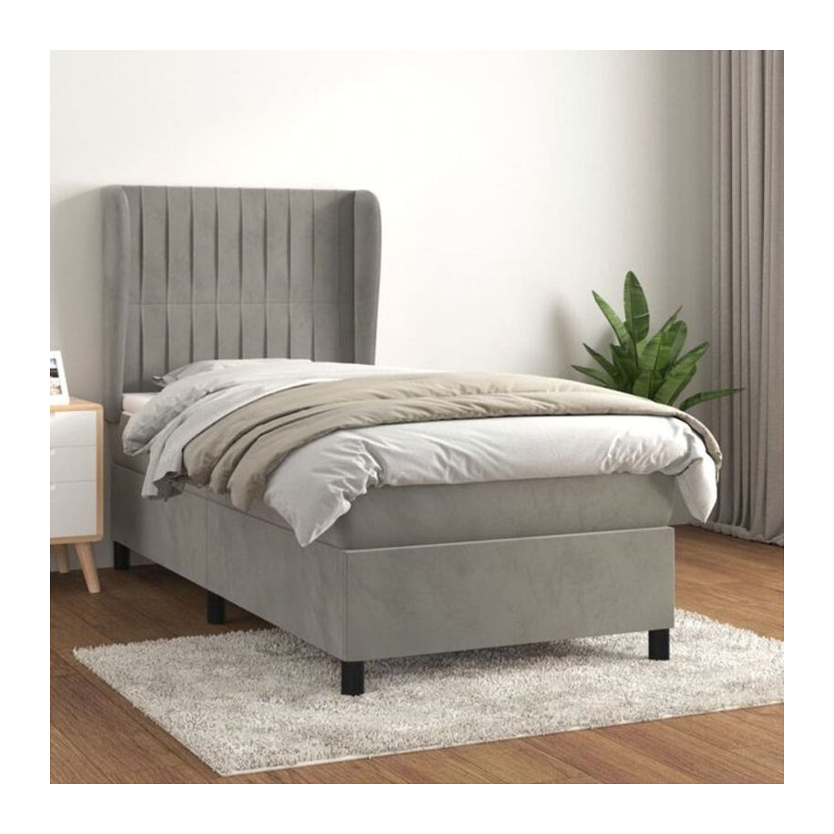 Vidaxl Boxspringbett mit Matratze aus Samt in Grau B/T/H: 90 x 190 x 118 cm - Bild 1
