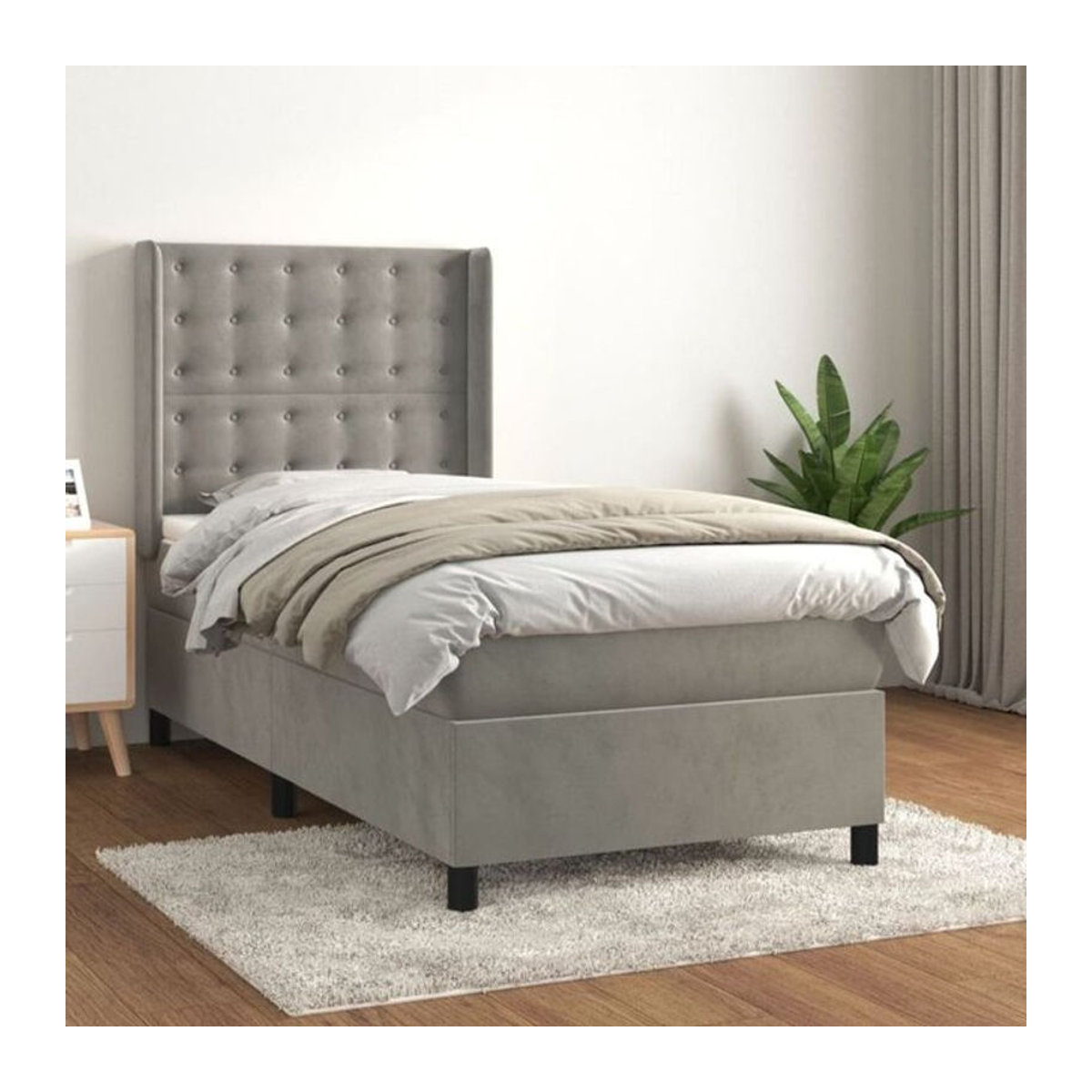 Vidaxl Boxspringbett mit Matratze aus Samt in Grau, B/T/H: 90 x 190 x 128 cm - Bild 1