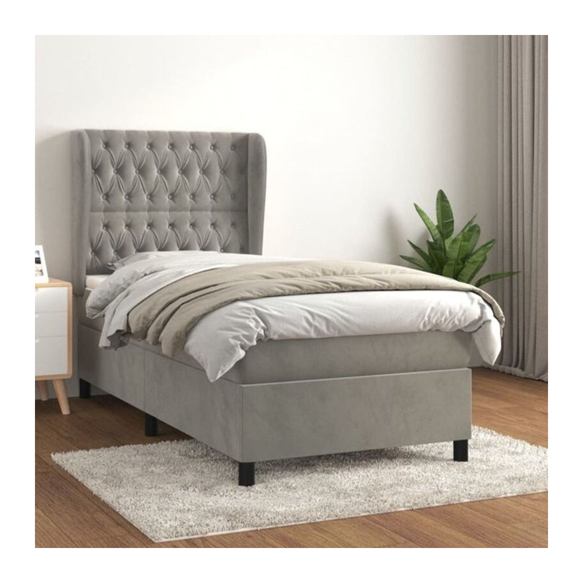 Vidaxl Boxspringbett mit Matratze aus Samt in Grau, B/T/H: 90 x 190 x 128 cm - Bild 1