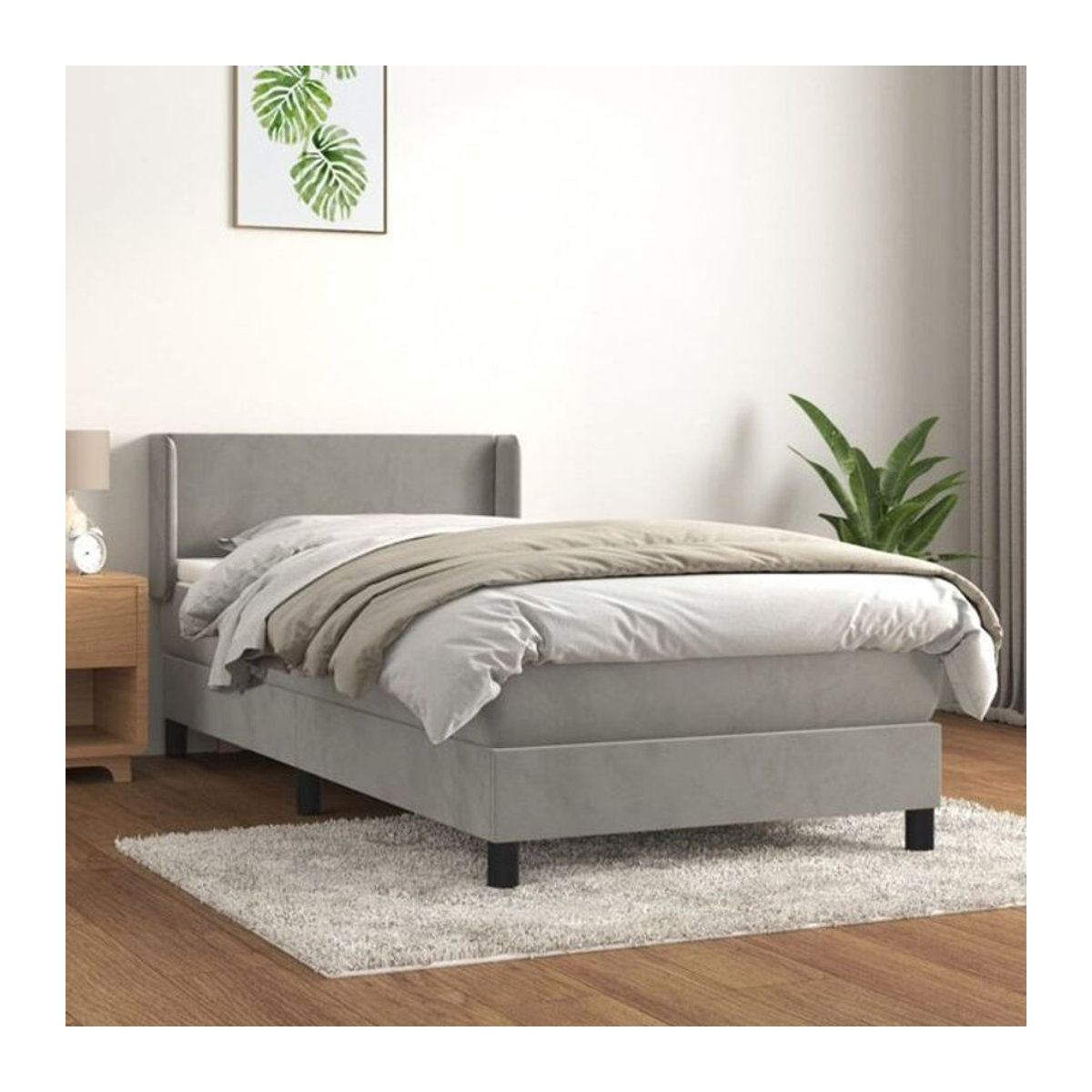 Vidaxl Boxspringbett mit Matratze aus Samt in Grau, B/T/H: 90 x 200 cm - Bild 1