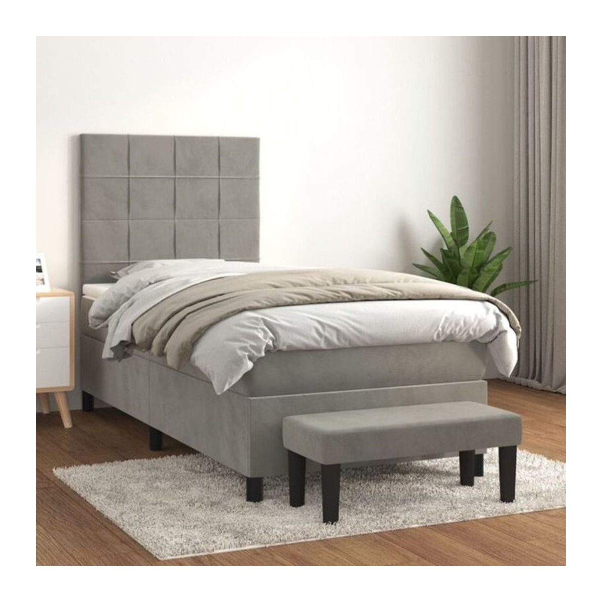 Vidaxl Boxspringbett mit Matratze aus Samt in Grau B/T/H: 90 x 200 cm - Bild 1