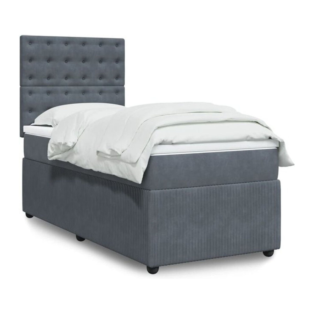 vidaxl Boxspringbett mit Matratze aus Samt in Grau, B/T/H: 90 x 200 x 150,5 cm - Bild 1