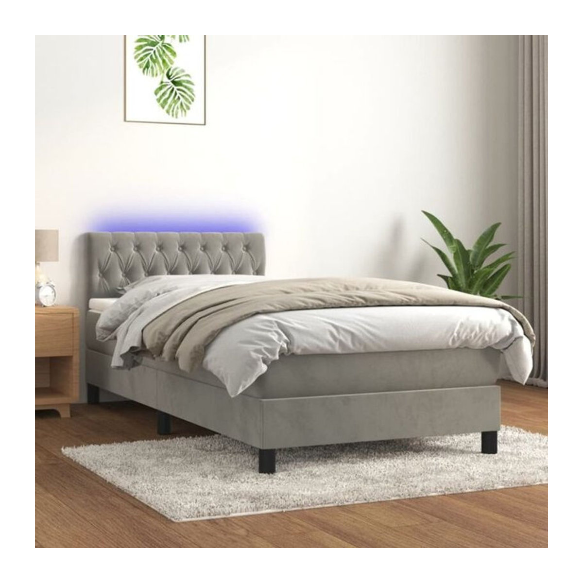 Vidaxl Boxspringbett mit Matratze aus Samt in Grau, B/T/H: 90 x 200 x 88 cm - Bild 1