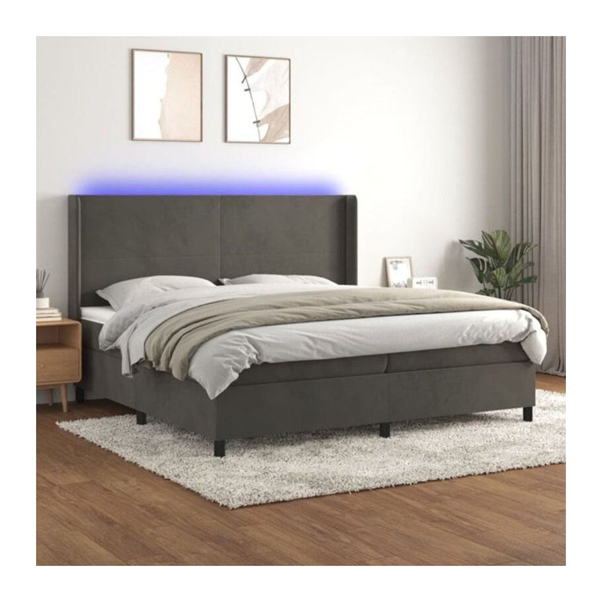 Vidaxl Boxspringbett mit Matratze aus Samt in Grau und Weiß, B/T: 200 x 200 cm - Bild 1