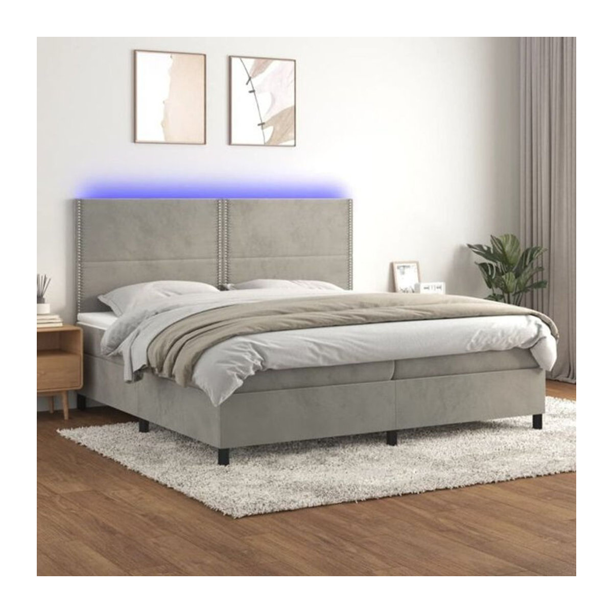 Vidaxl Boxspringbett mit Matratze aus Samt in Grau und Weiß, B/T/H: 200 x 200 x 118 cm - Bild 1