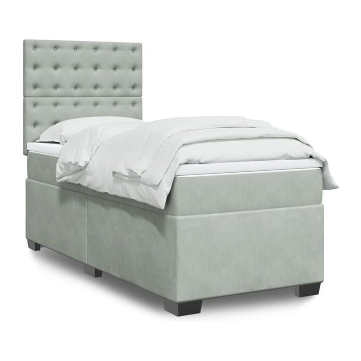 vidaxl Boxspringbett mit Matratze aus Samt in Grau und Weiß, B/T/H: 90 x 190 x 150,5 cm - Bild 1
