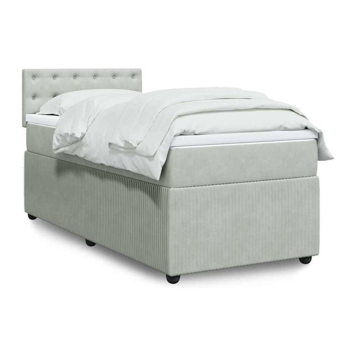vidaxl Boxspringbett mit Matratze aus Samt in Grau und Weiß, B/T/H: 90 x 200 x 100,5 cm - Bild 1