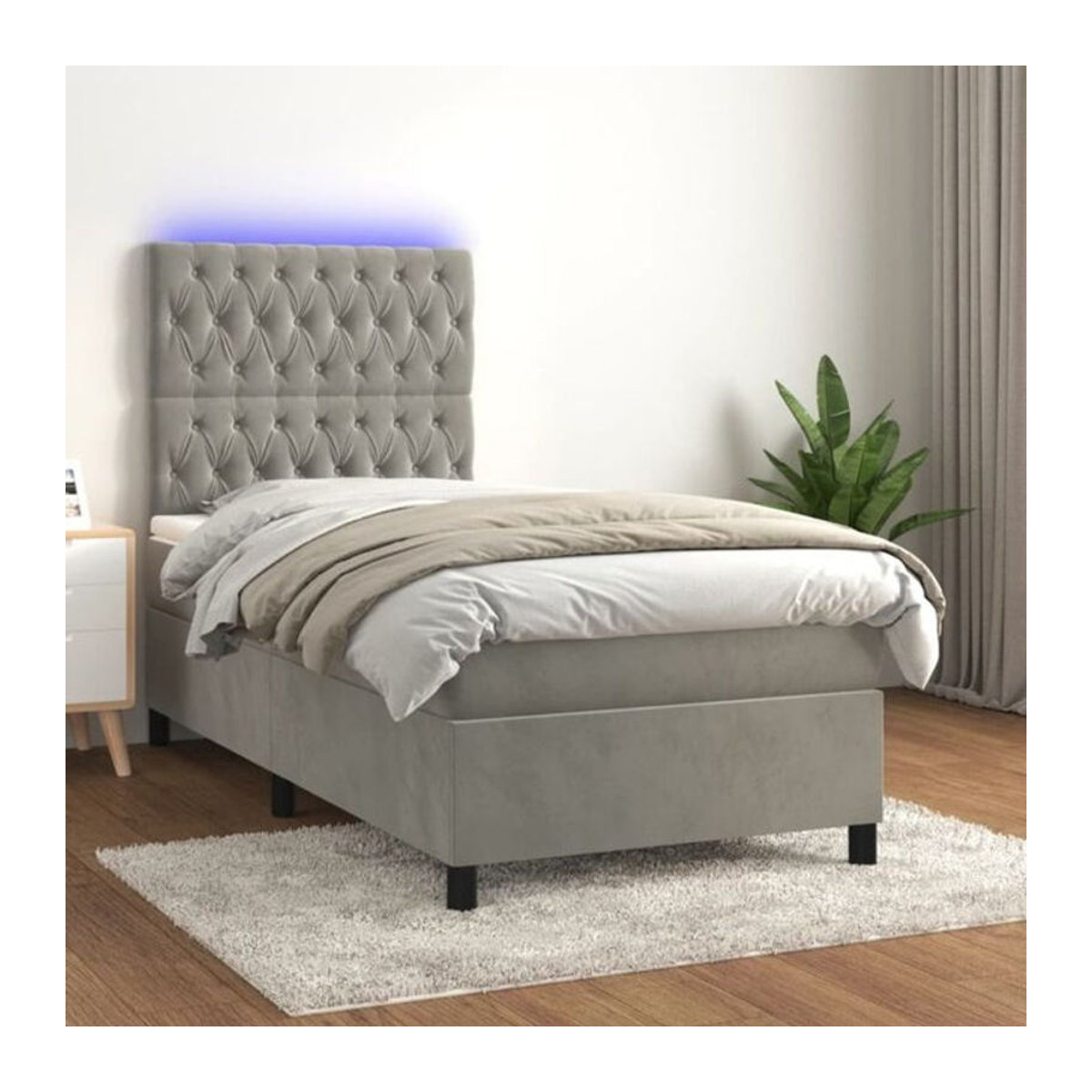Vidaxl Boxspringbett mit Matratze aus Samt in Grau und Weiß, B/T/H: 90 x 200 x 128 cm - Bild 1