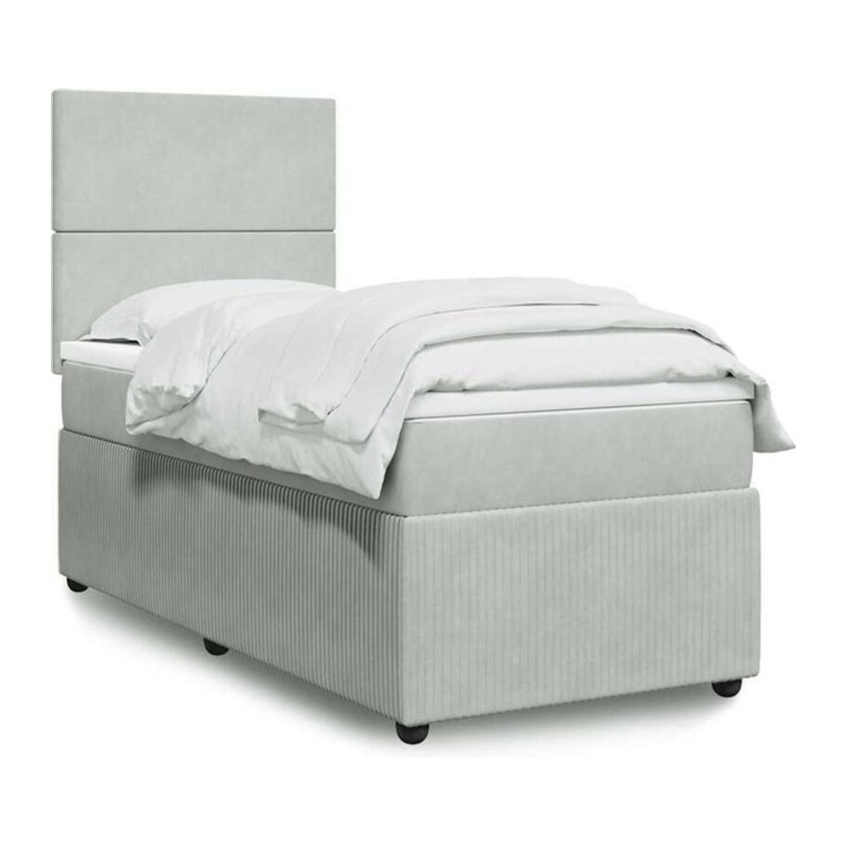 vidaxl Boxspringbett mit Matratze aus Samt in Grau und Weiß, B/T/H: 90 x 200 x 140,5 cm - Bild 1